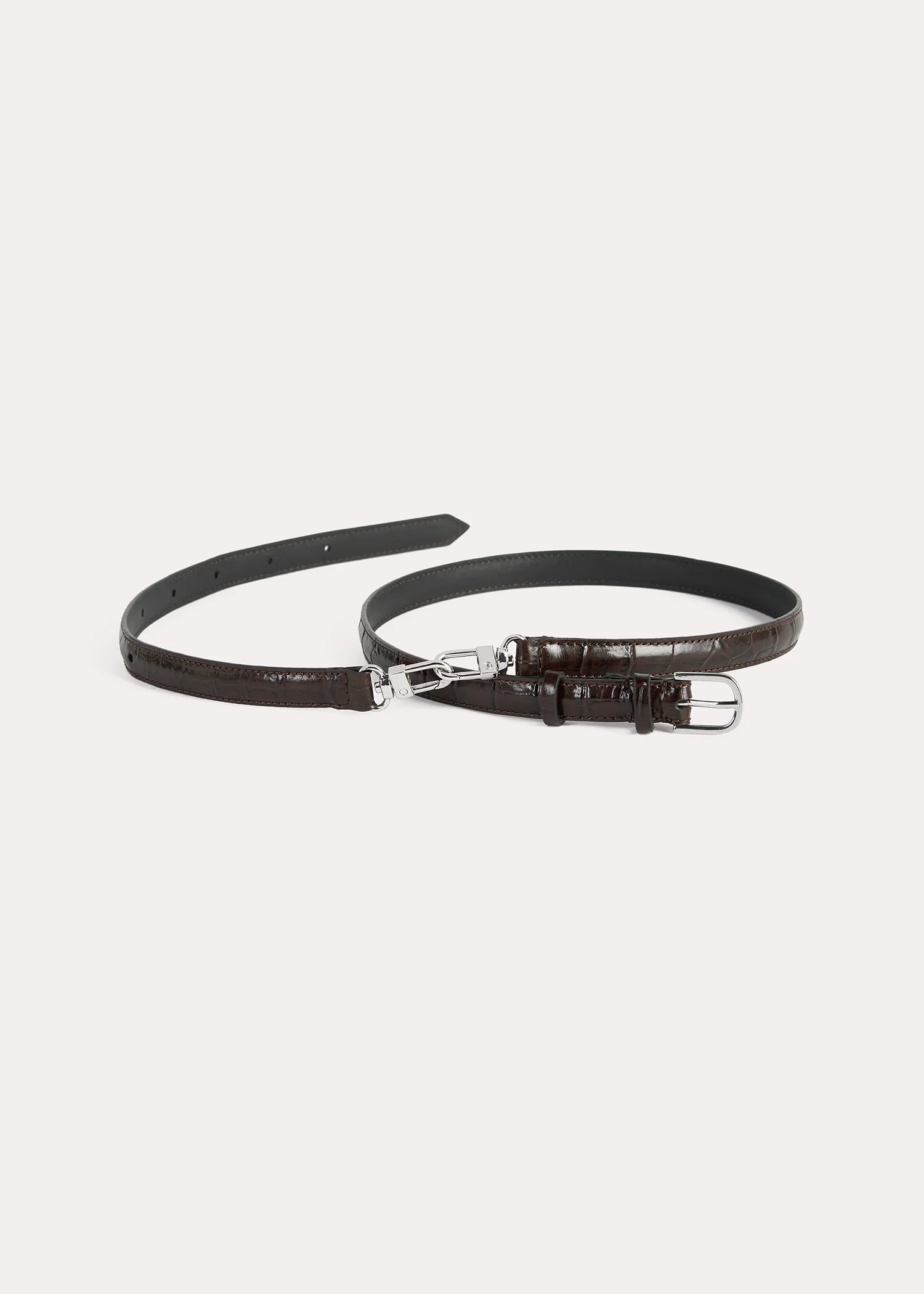 Double clasp leather belt dark brown croco - Image 3