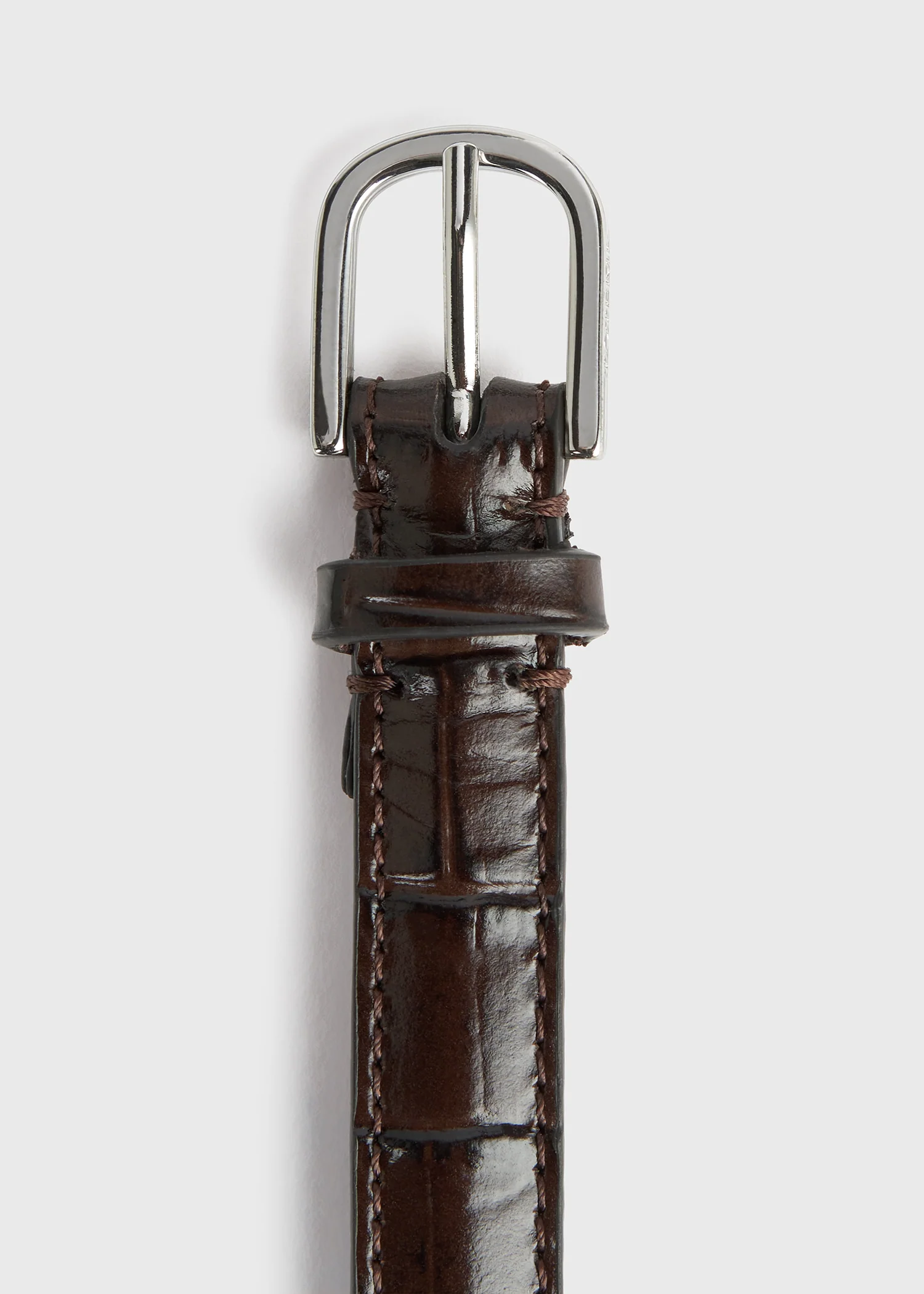 Double clasp leather belt dark brown croco - Image 5