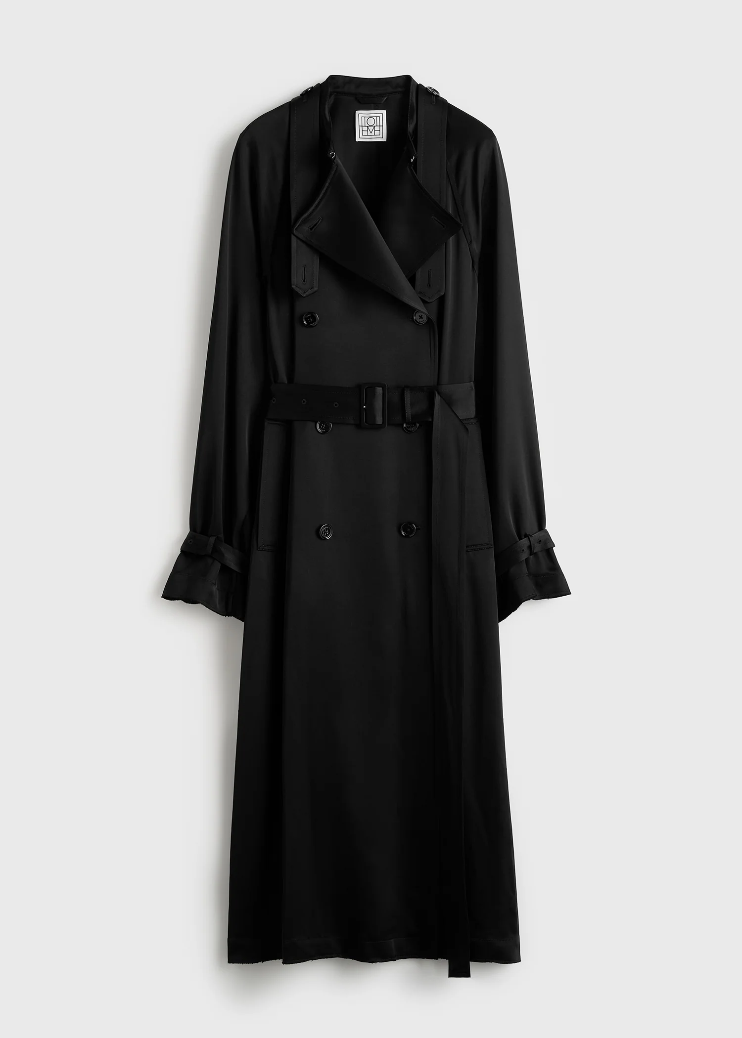 Draped satin trench black - Image 7