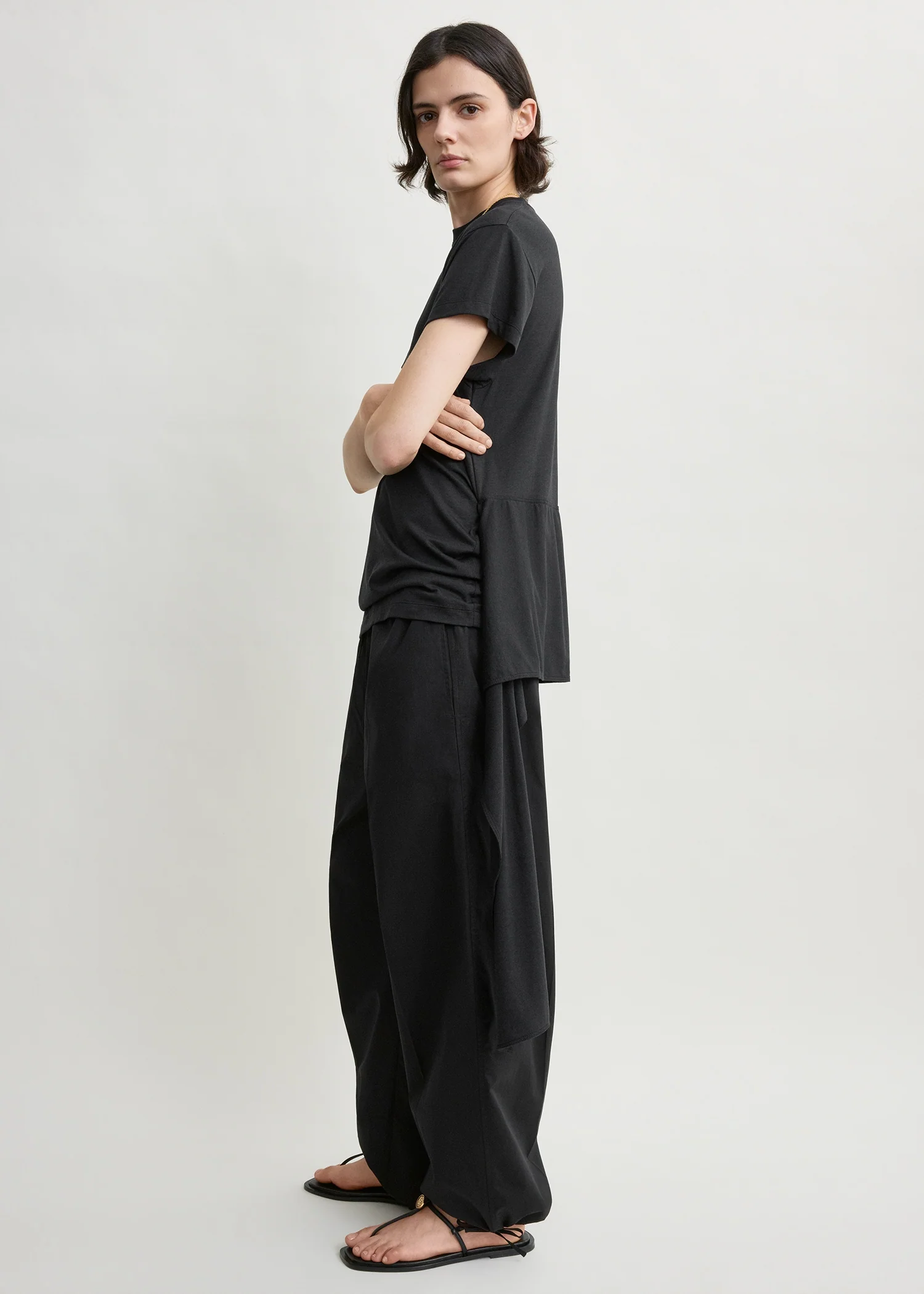 Drawstring cotton trousers black - Image 2
