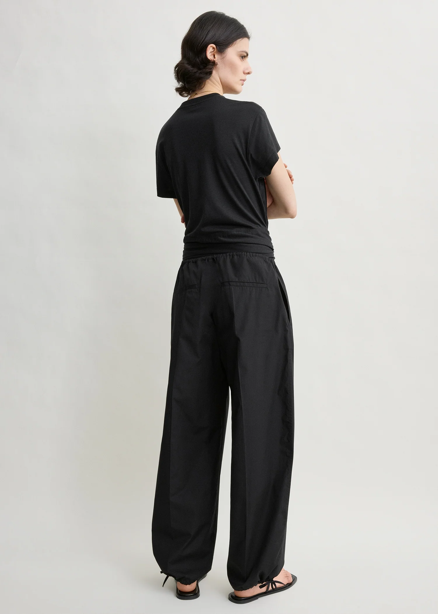 Drawstring cotton trousers black - Image 3