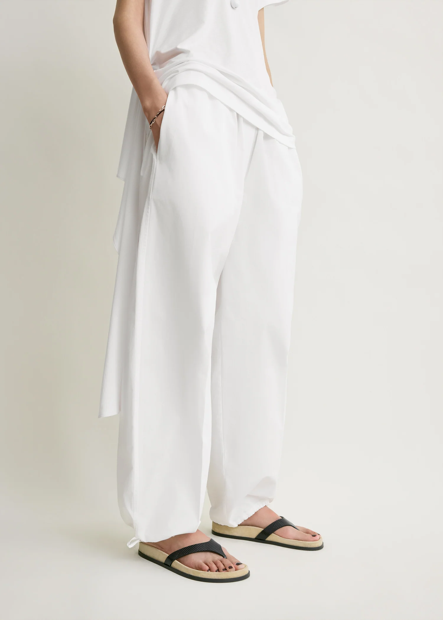 Drawstring cotton trousers white - Image 4