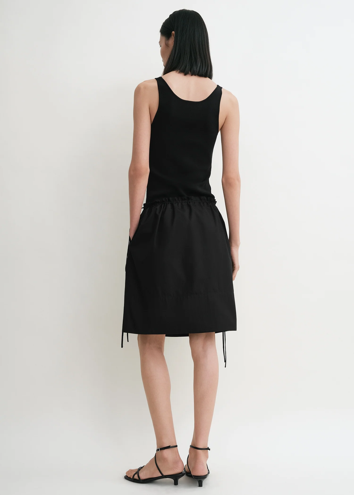 Drawstring poplin mini skirt black - Image 3