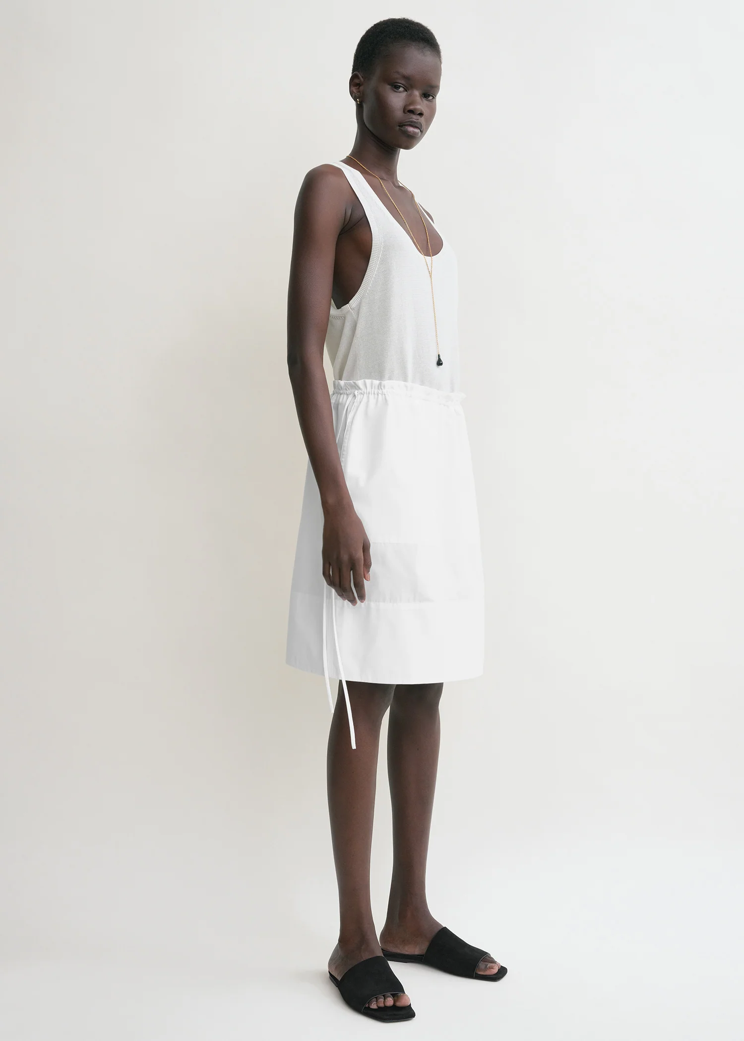 Drawstring poplin mini skirt white - Image 2