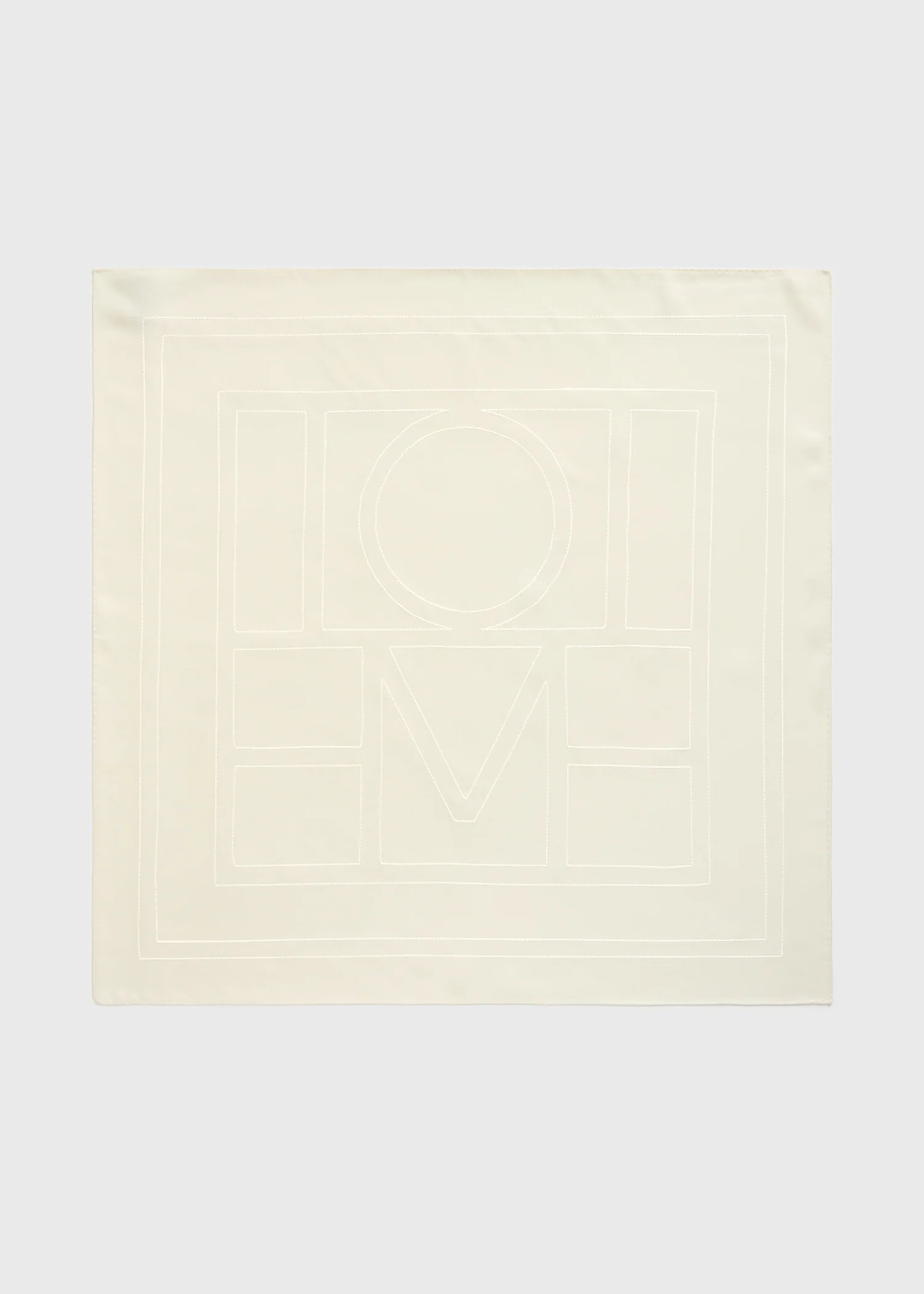 Embroidered monogram silk scarf cream