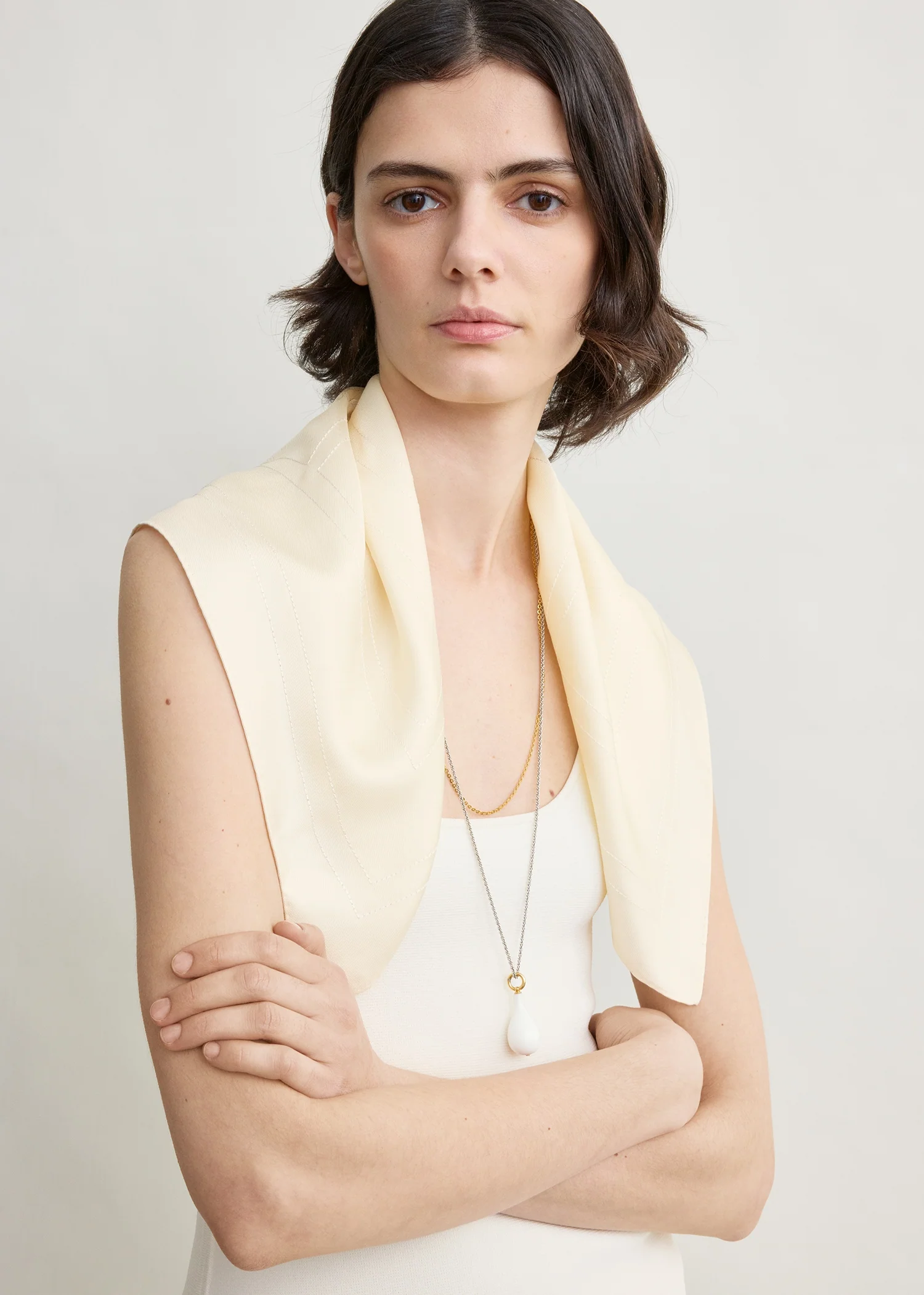 Embroidered monogram silk scarf cream - Image 2