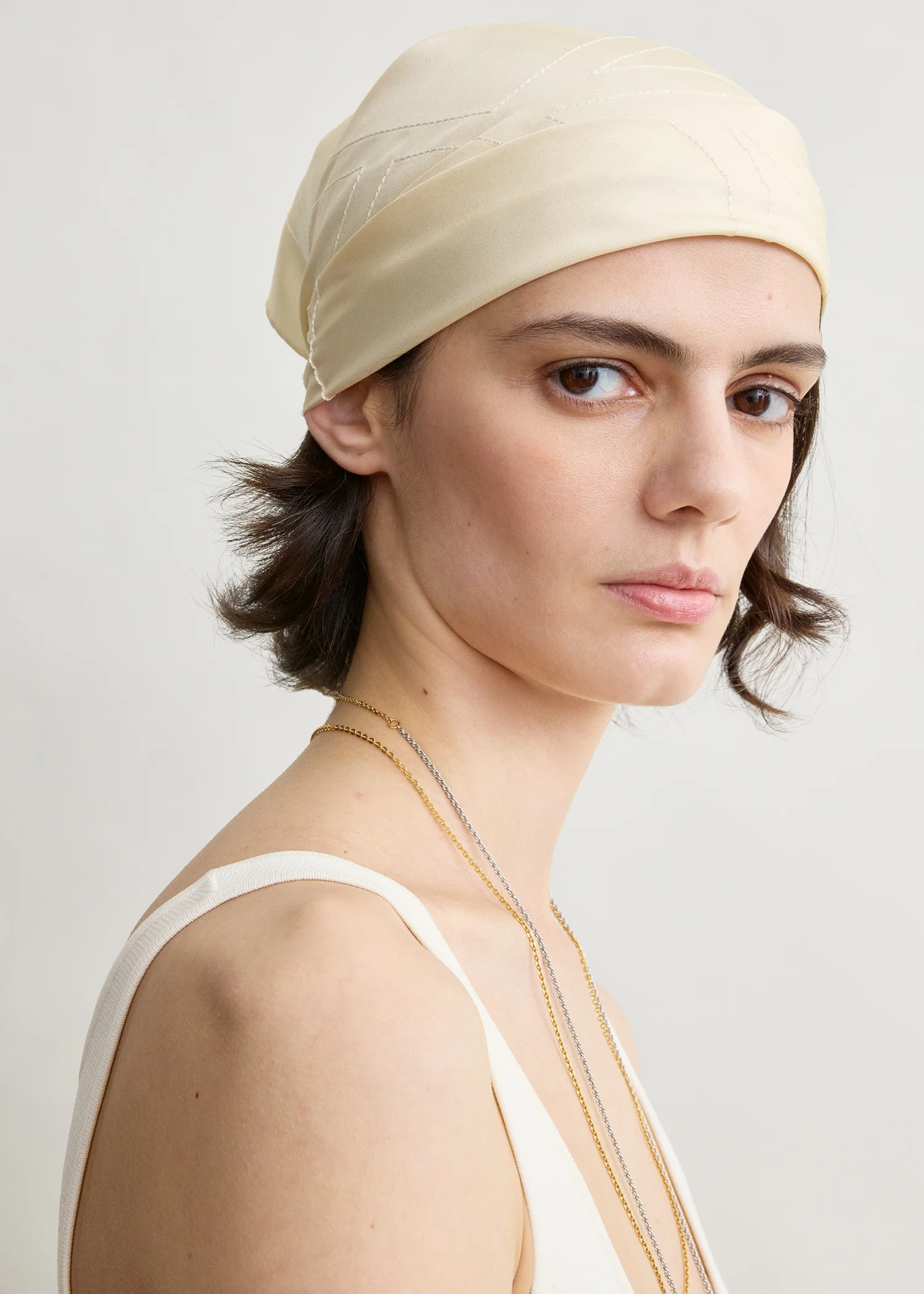 Embroidered monogram silk scarf cream - Image 4