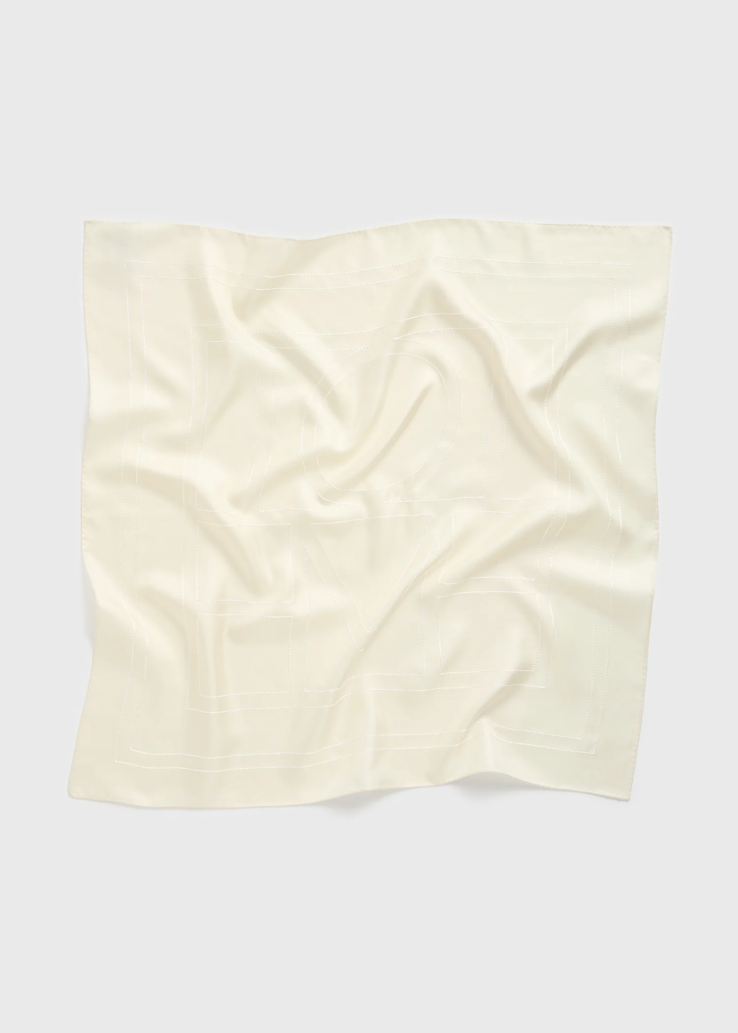 Embroidered monogram silk scarf cream - Image 6