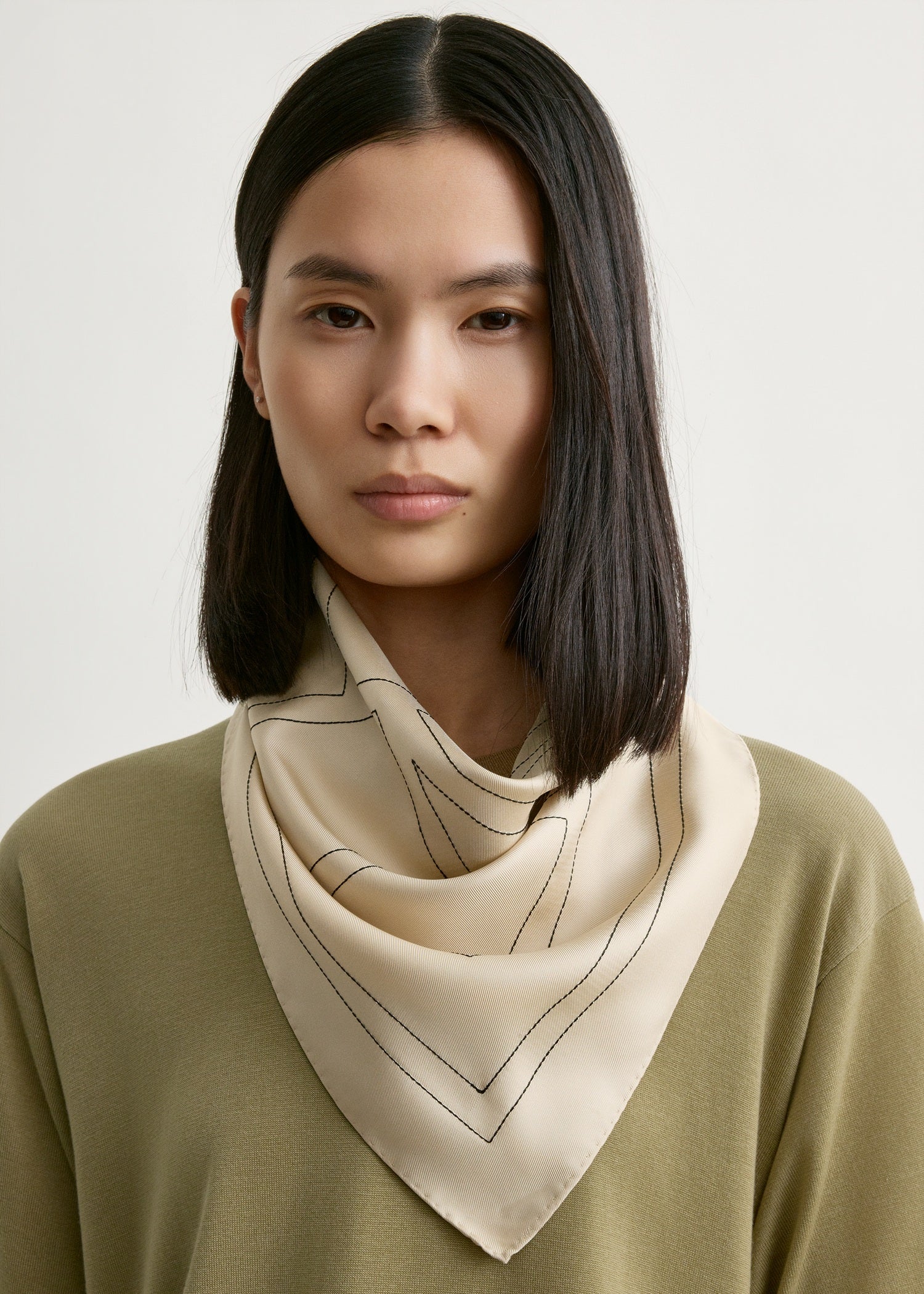 Embroidered monogram silk scarf ivory - Image 2
