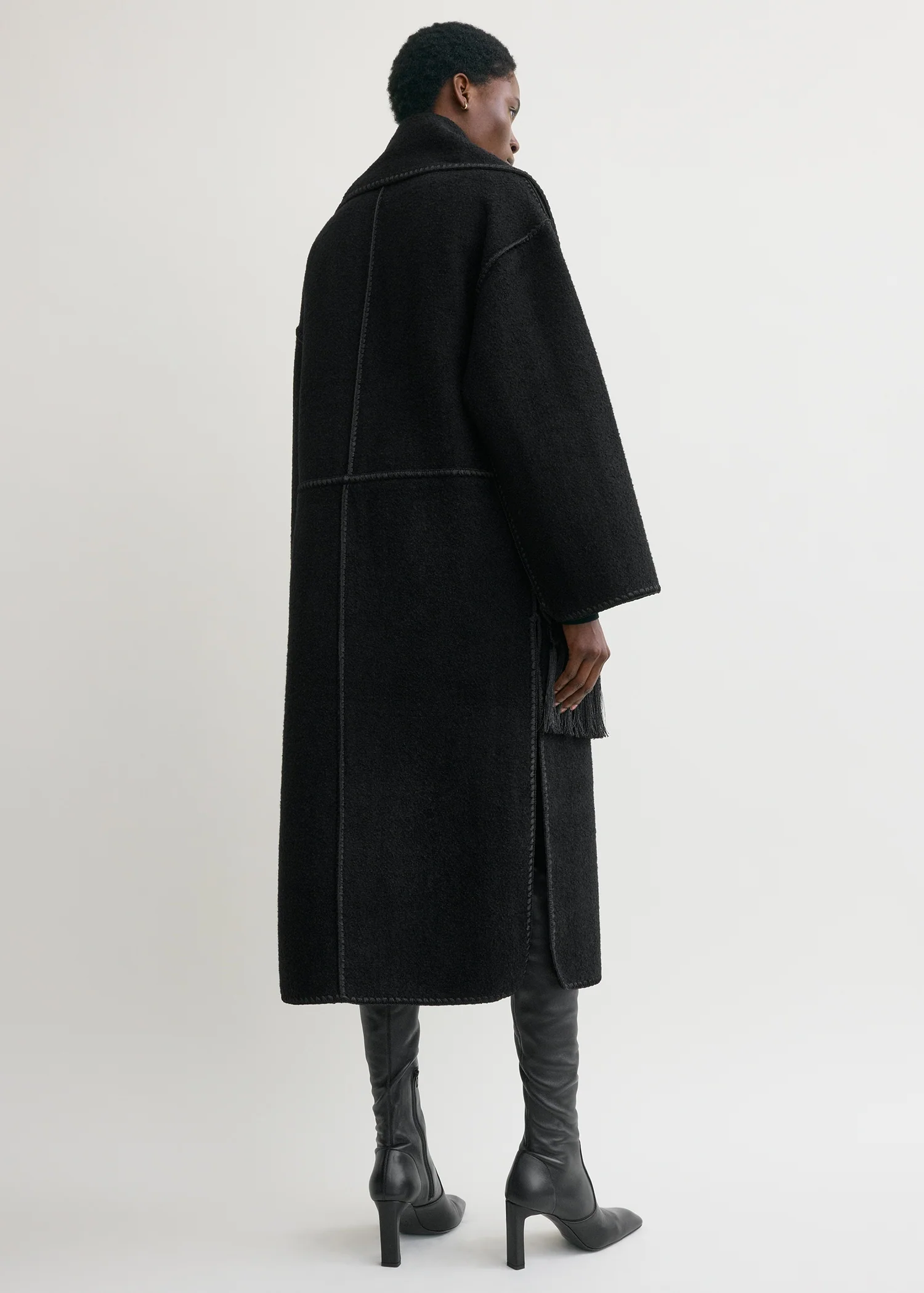 Embroidered scarf coat black - Image 3