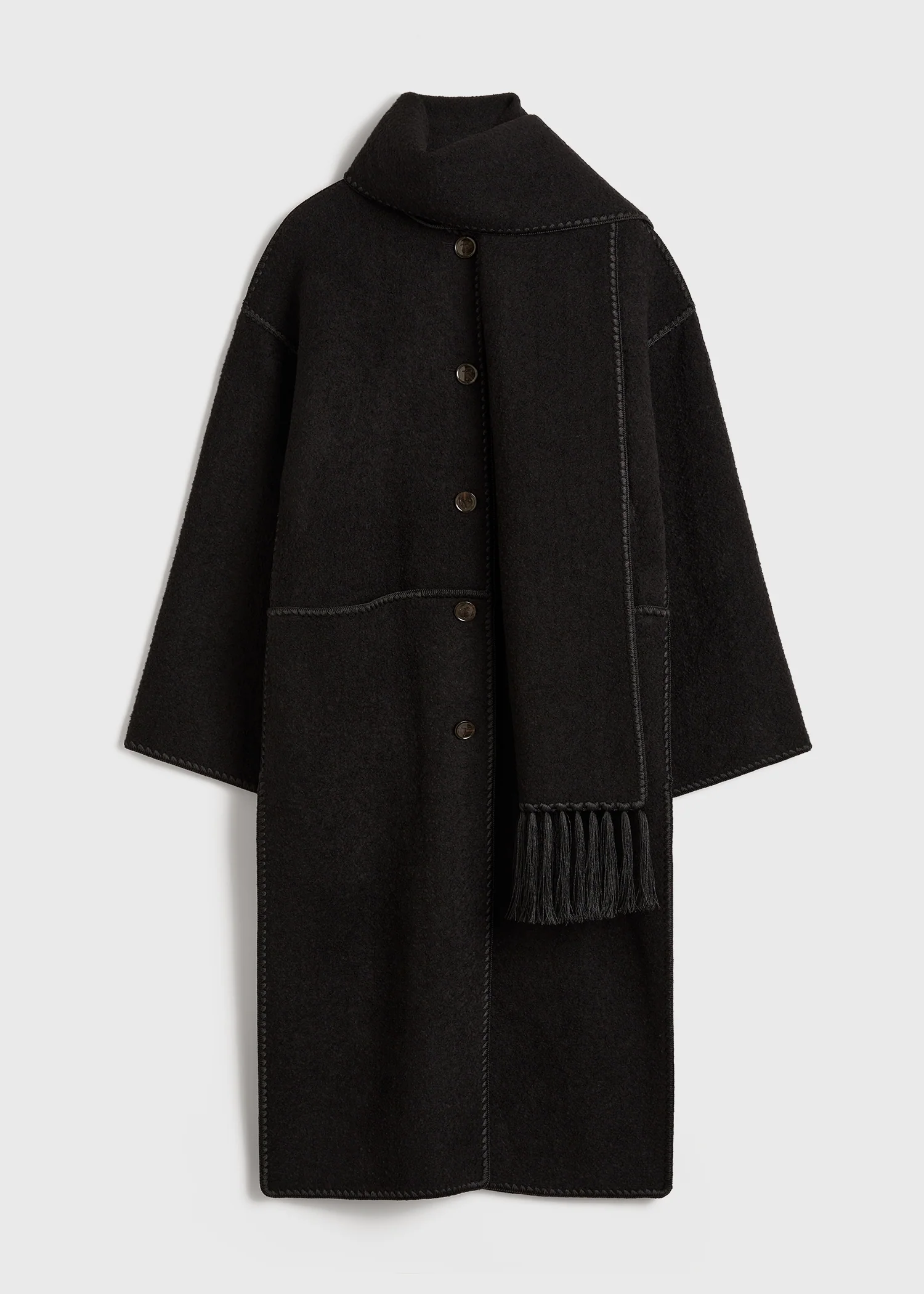 Embroidered scarf coat black - Image 6
