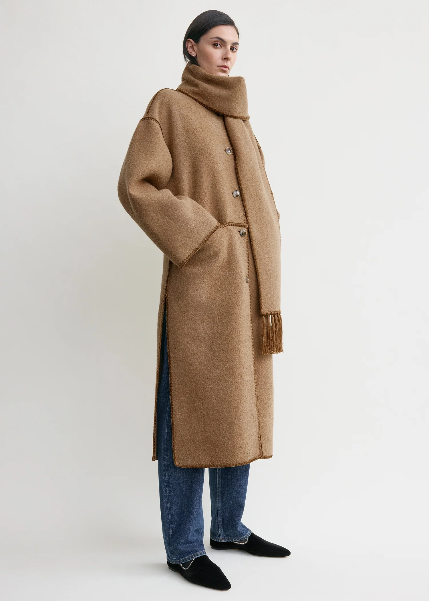 Embroidered scarf coat camel - Image 2