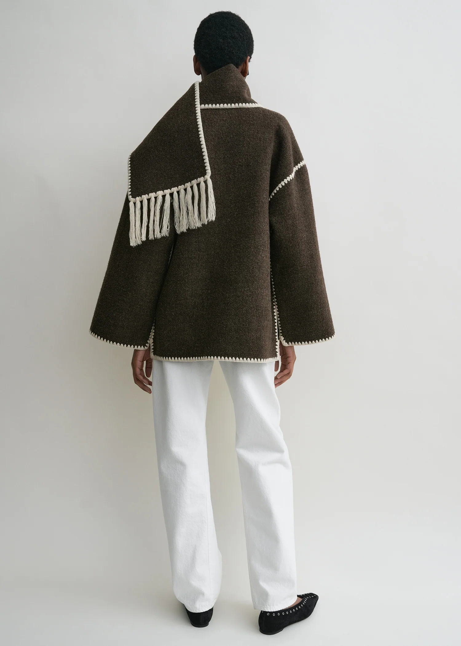 Embroidered scarf jacket chocolate melange - Image 3