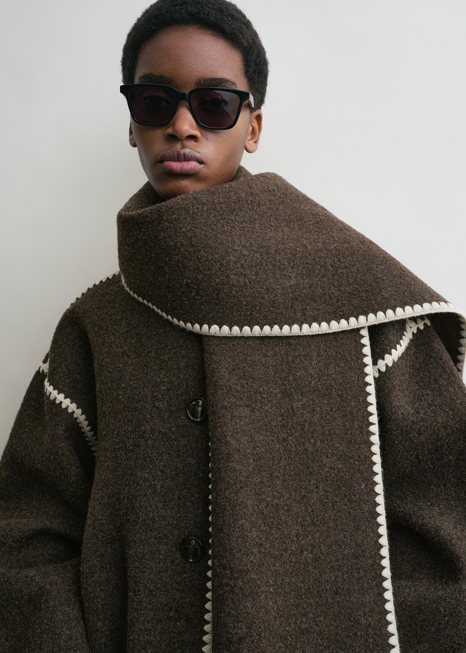 Embroidered scarf jacket chocolate melange - Image 4
