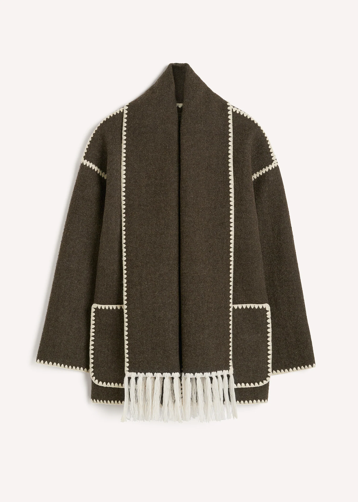 Embroidered scarf jacket chocolate melange - Image 5