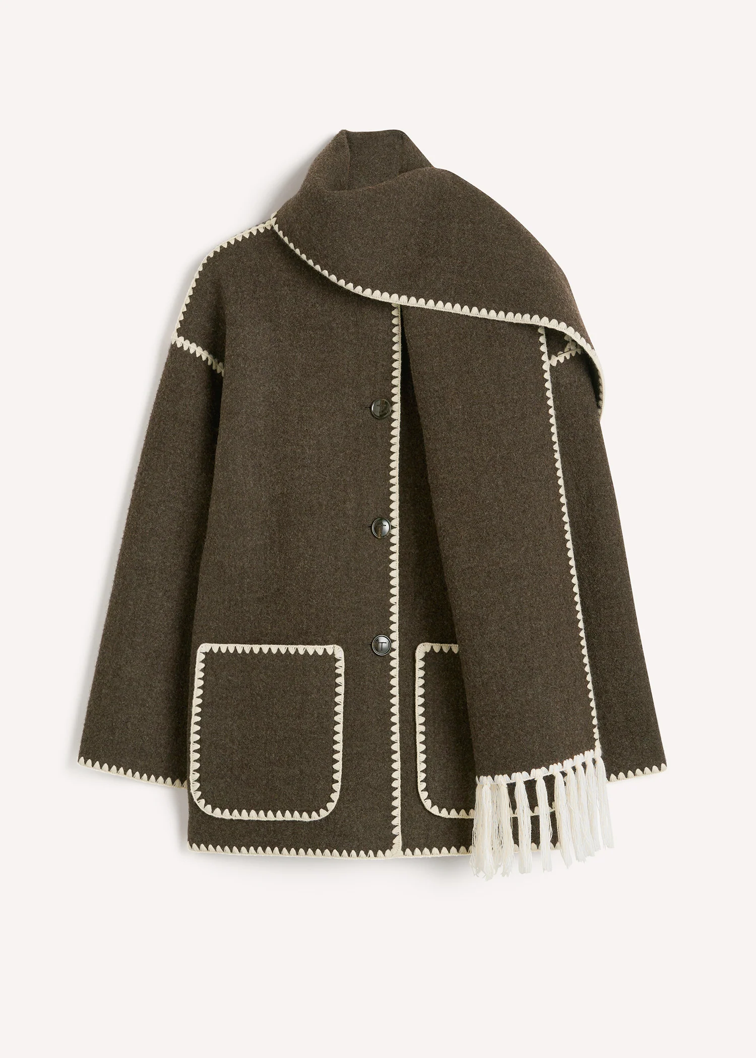 Embroidered scarf jacket chocolate melange - Image 6