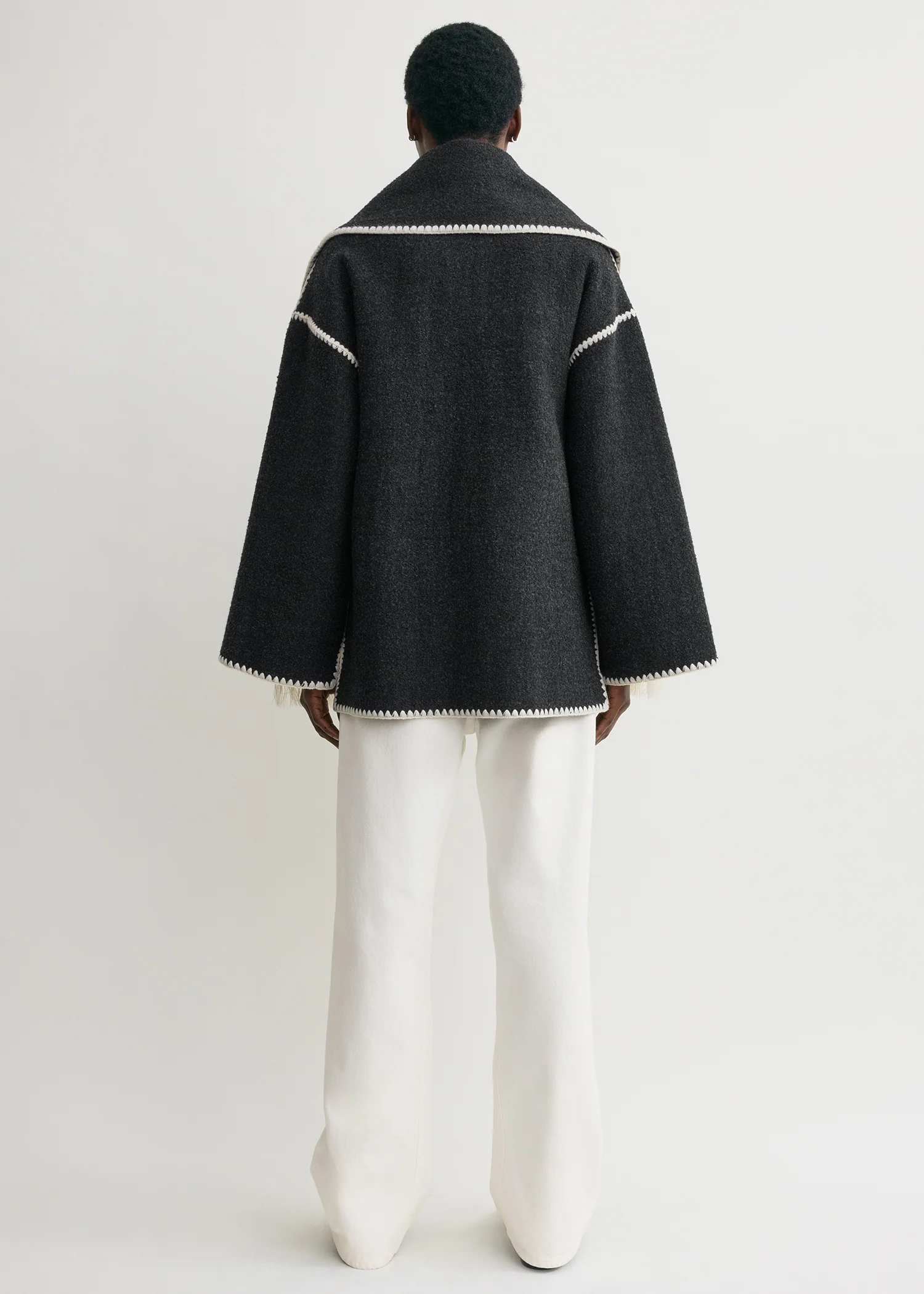 Embroidered scarf jacket dark grey mélange - Image 3