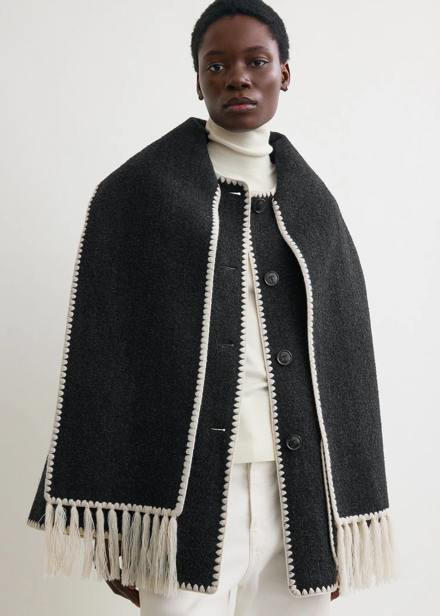 Embroidered scarf jacket dark grey mélange - Image 4