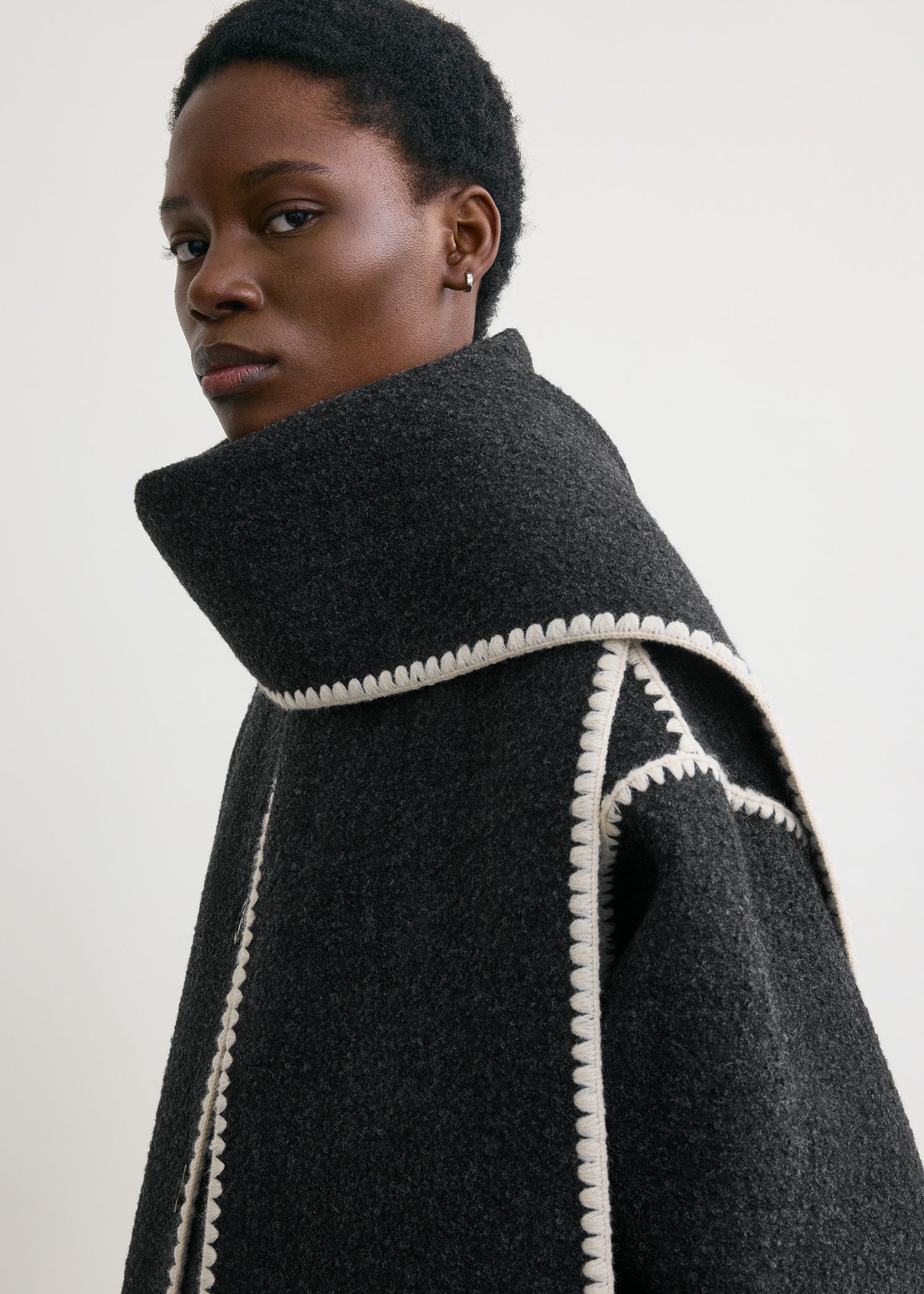 Embroidered scarf jacket dark grey mélange - Image 5