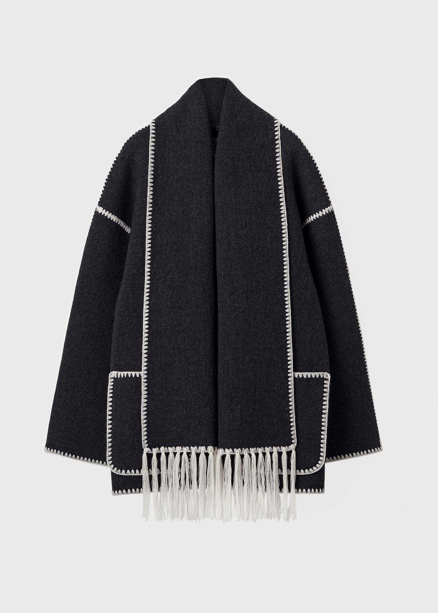 Embroidered scarf jacket dark grey mélange - Image 6