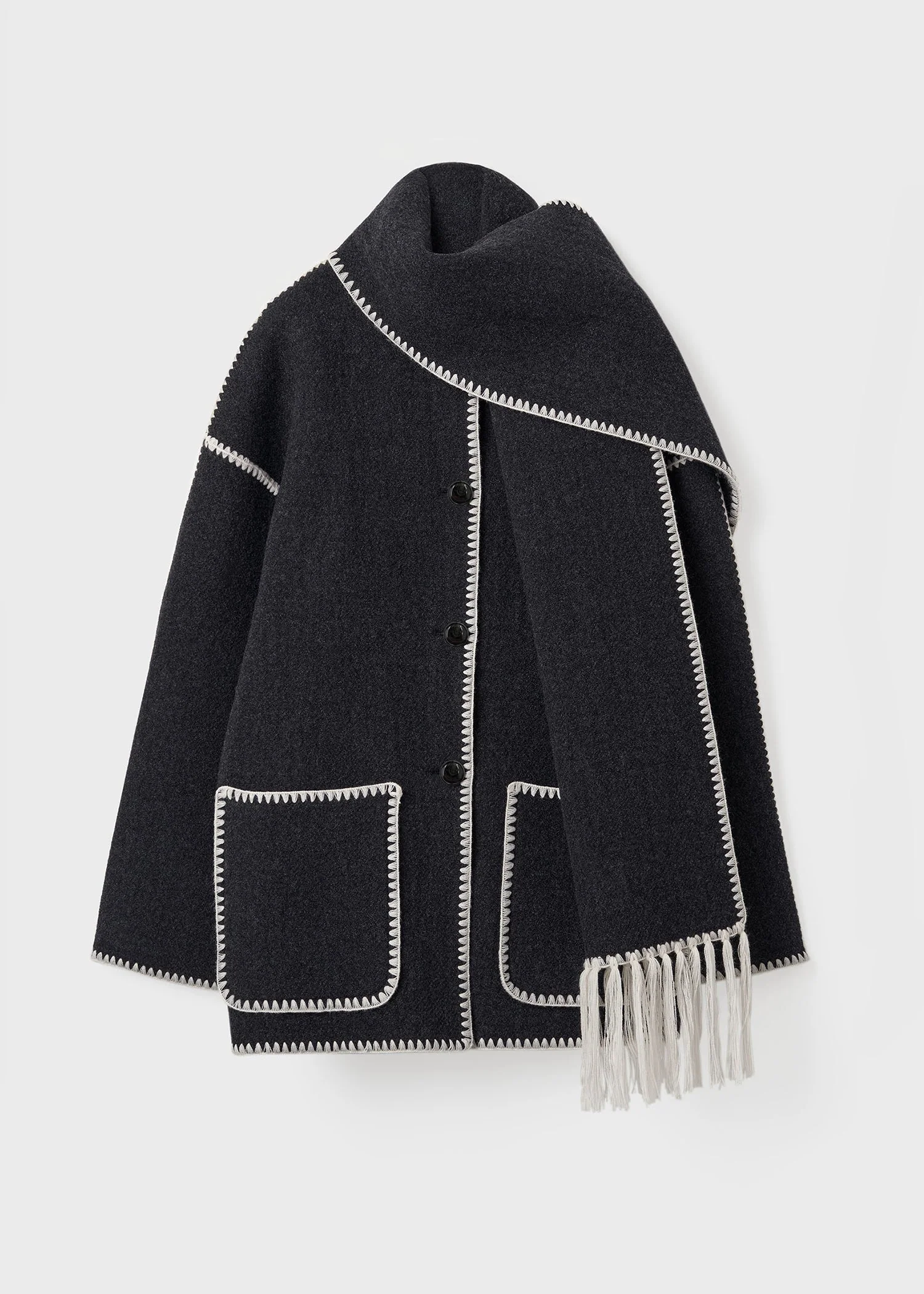 Embroidered scarf jacket dark grey mélange - Image 7