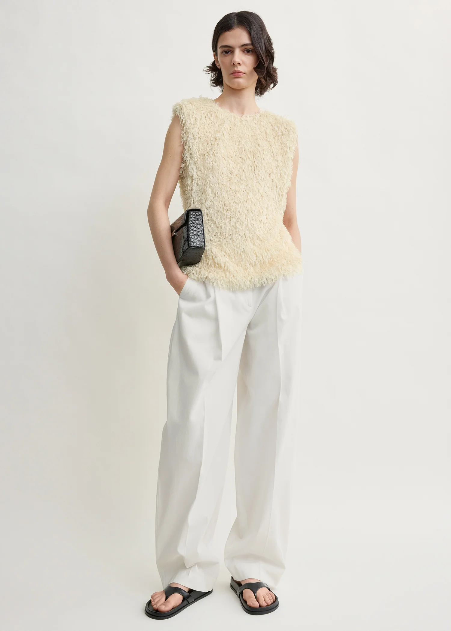 Feathered-jersey top eggshell