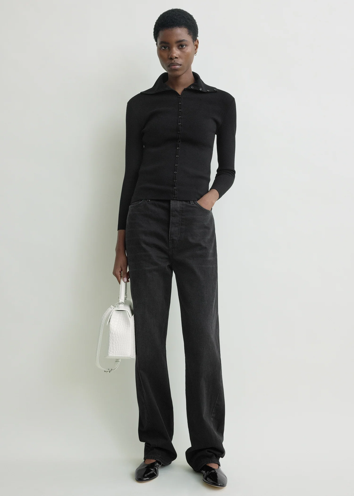 Fitted polo cardigan black - Image 2