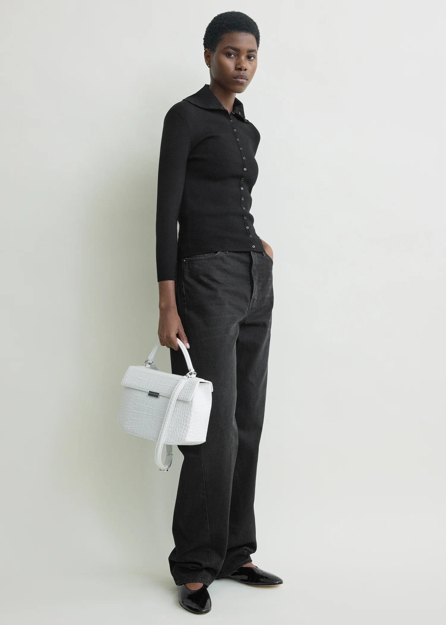 Fitted polo cardigan black - Image 3