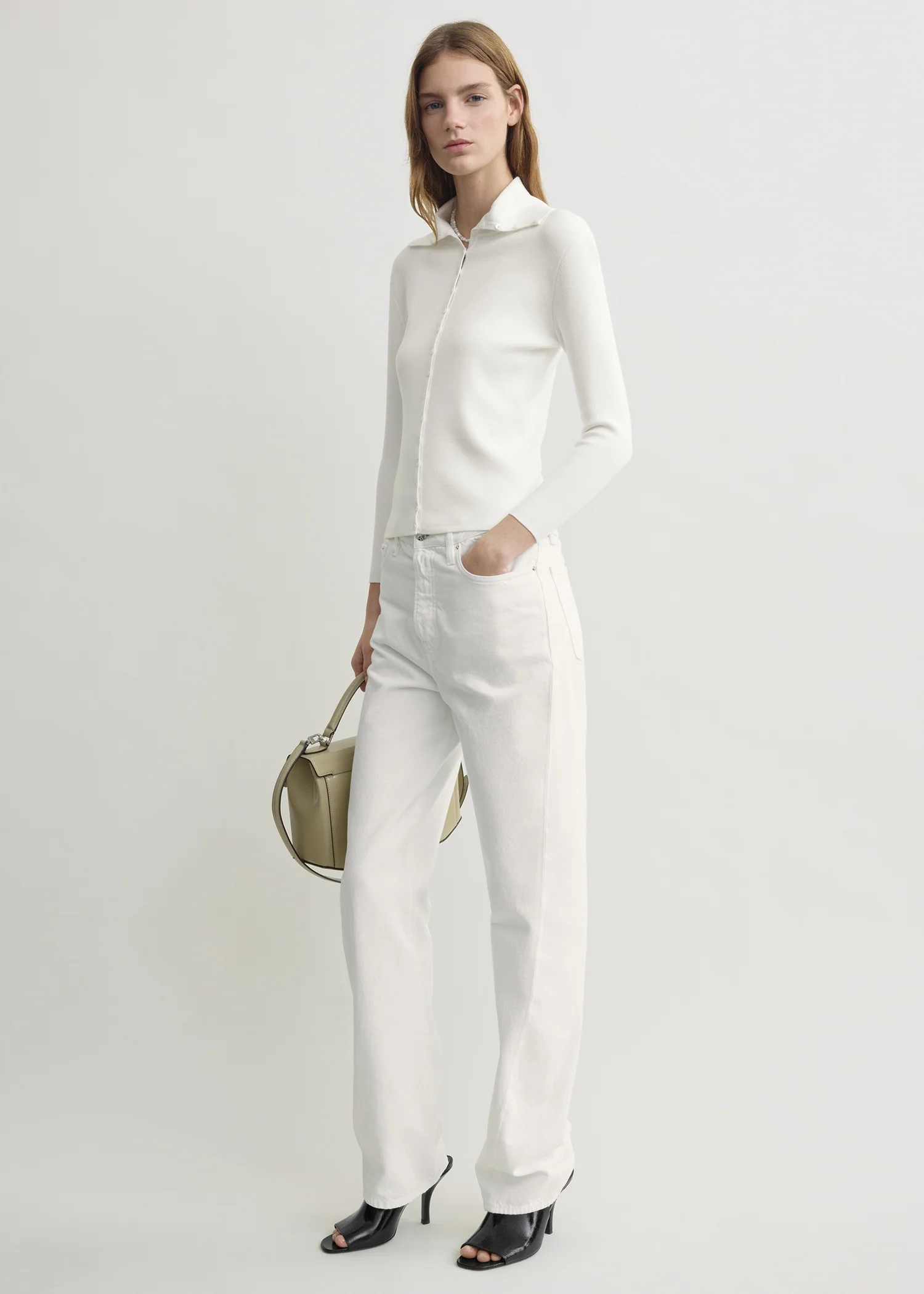 Fitted polo cardigan off-white
