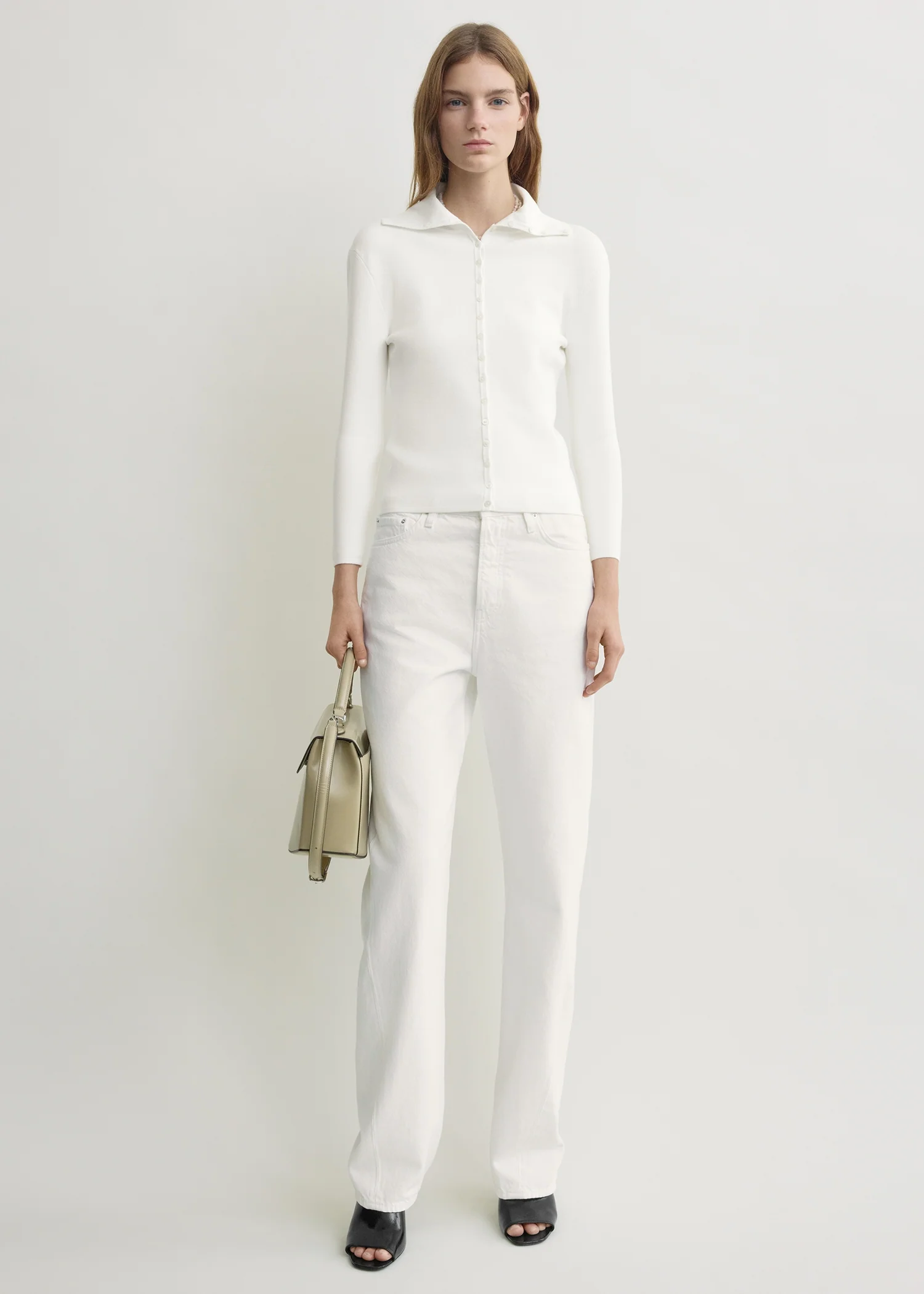 Fitted polo cardigan off-white - Image 2