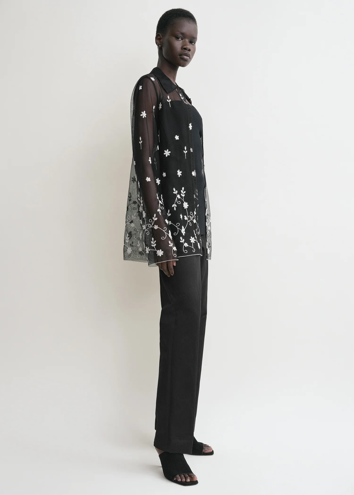 Floral tulle shirt black/white - Image 2