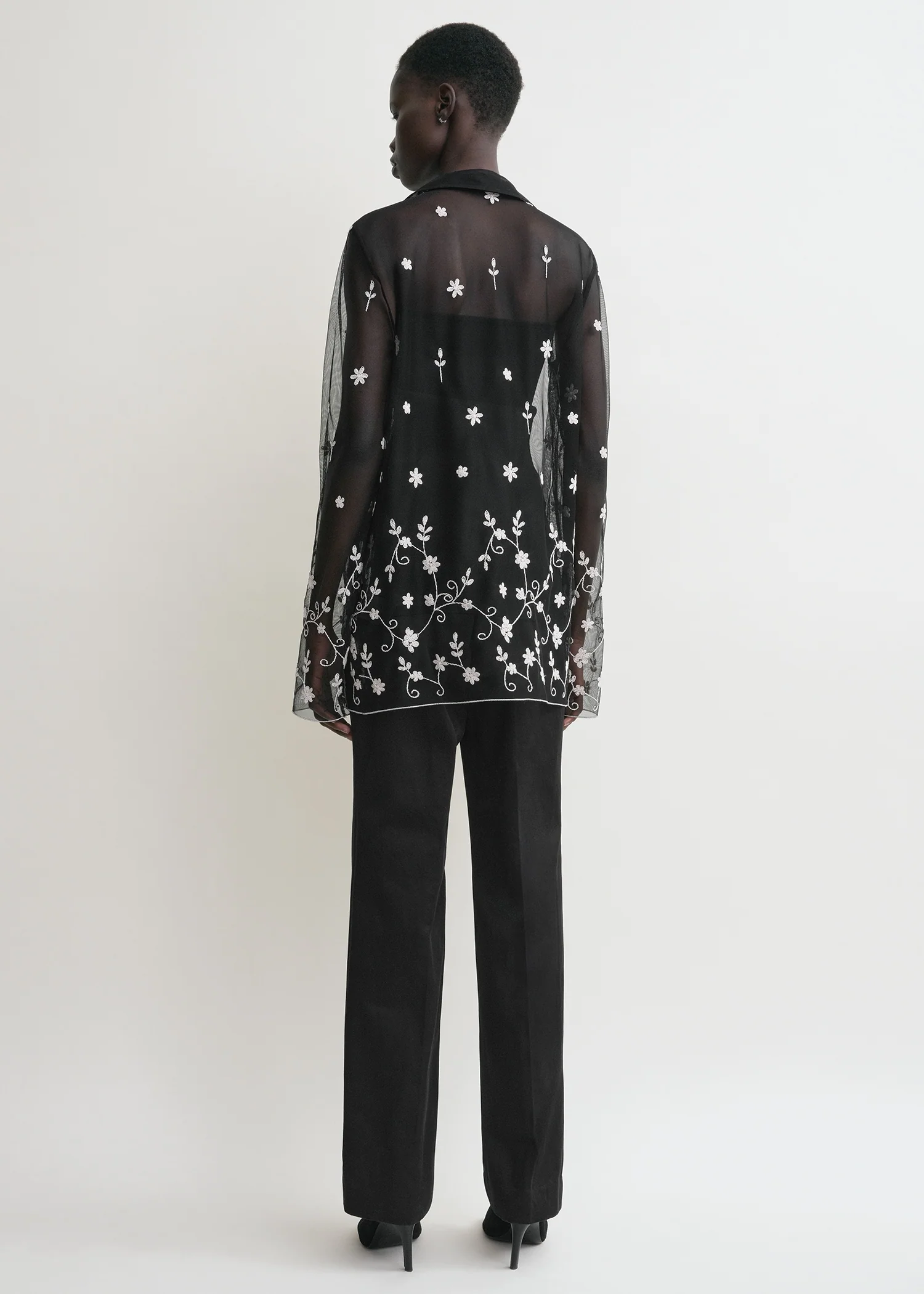 Floral tulle shirt black/white - Image 3