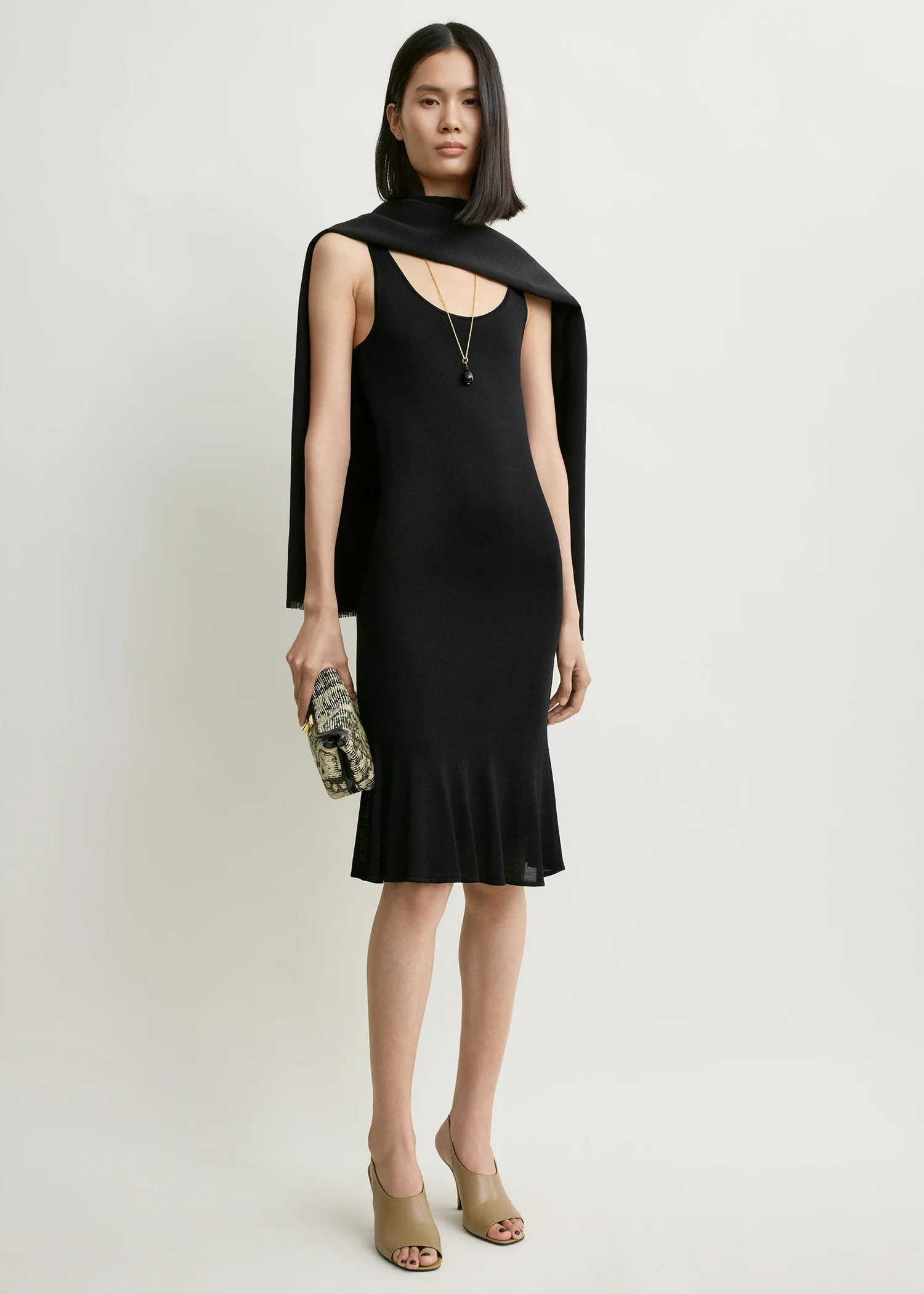 Fluted hem dress black petite