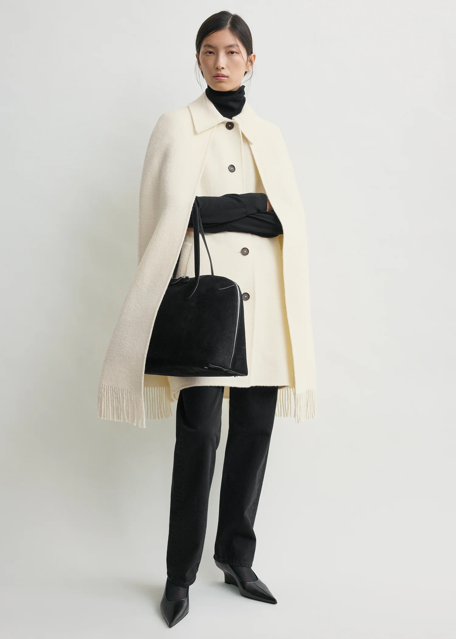 Fringe cape coat winter white petite