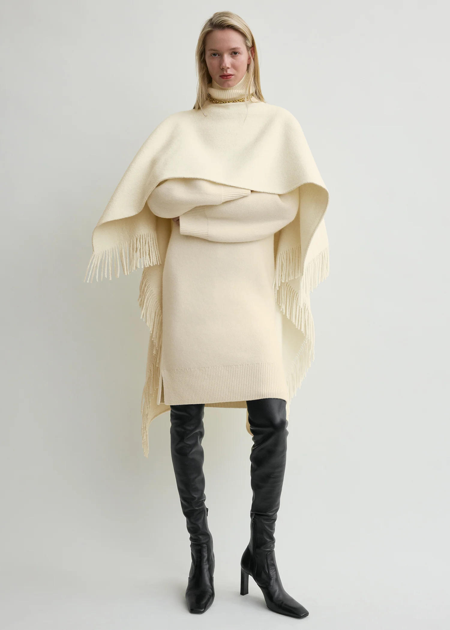 Fringed poncho winter white - Image 2