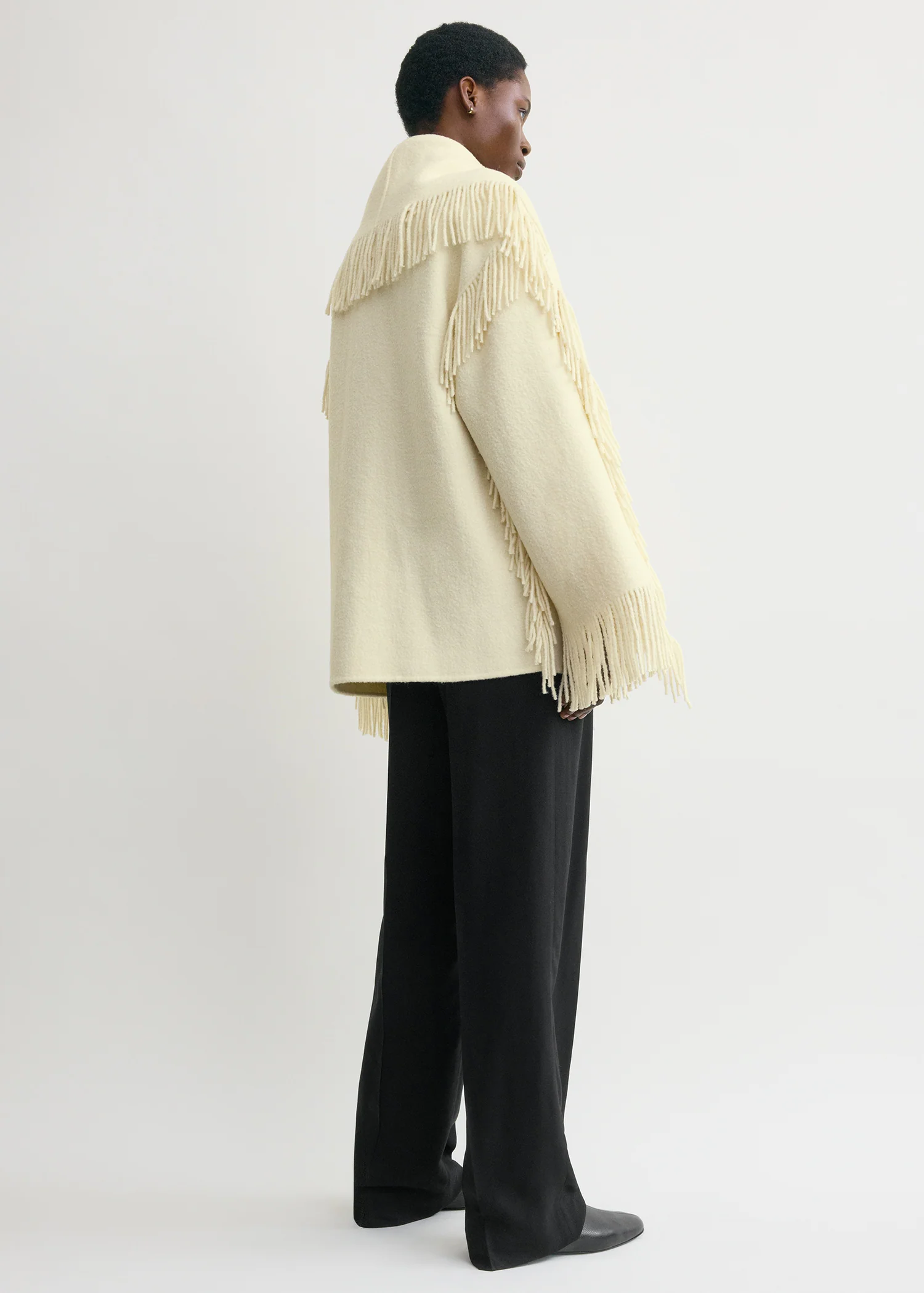 Fringed scarf jacket winter white - Image 3