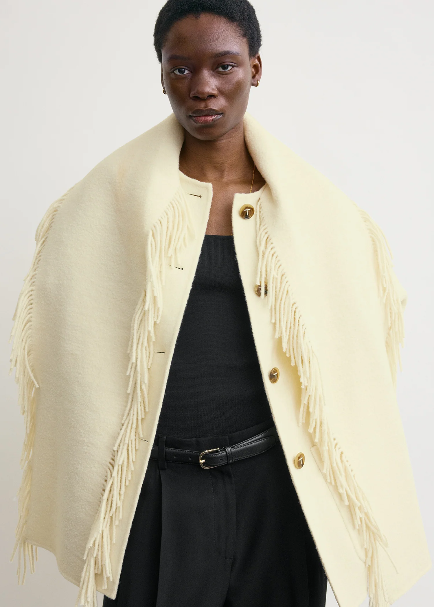 Fringed scarf jacket winter white - Image 4