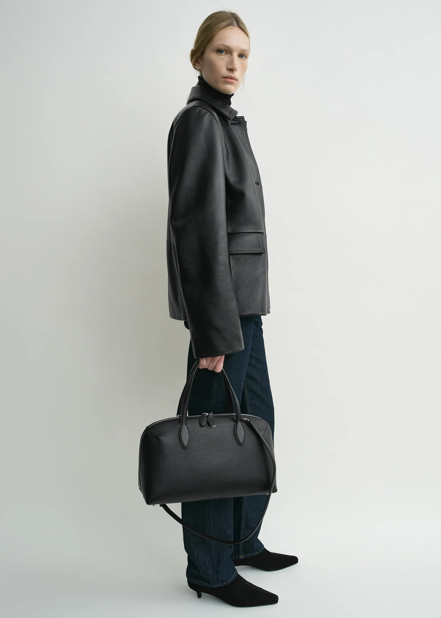 Grained leather jacket black - Image 2