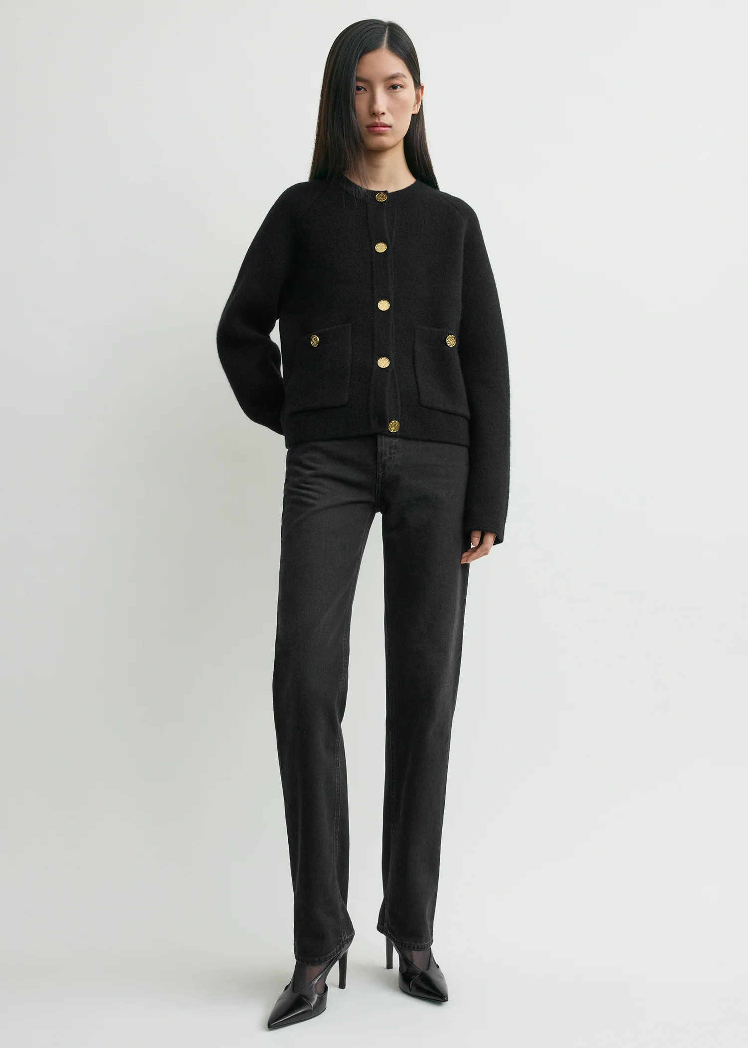 Hammered button cardigan black