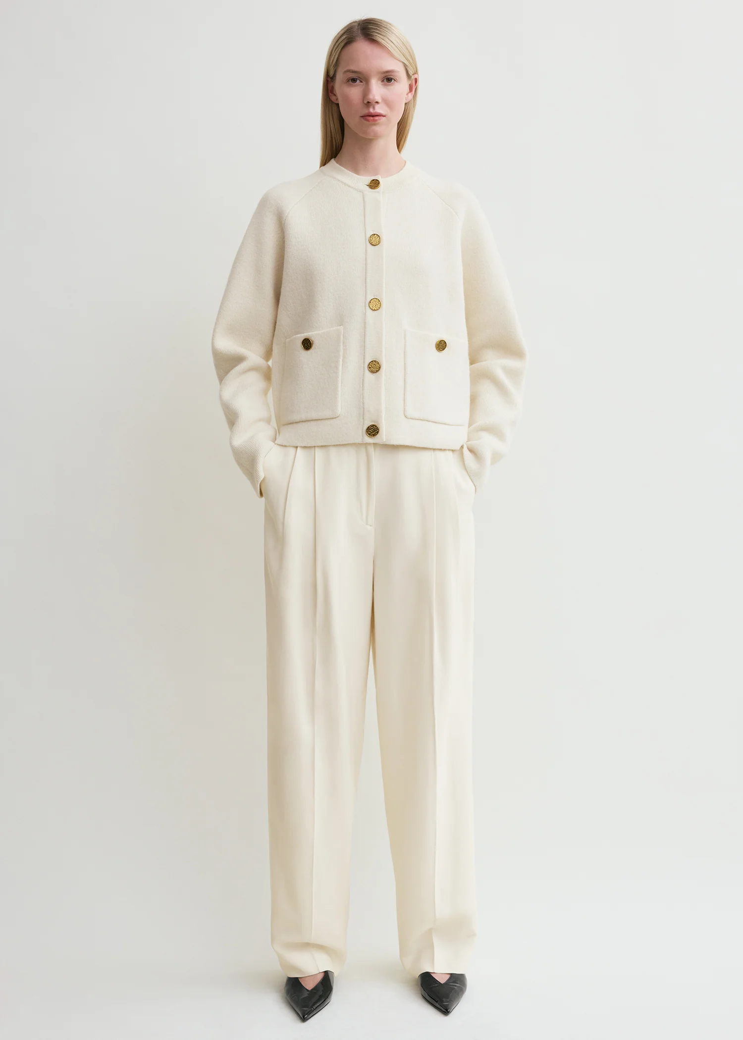 Hammered button cardigan milk - Image 2