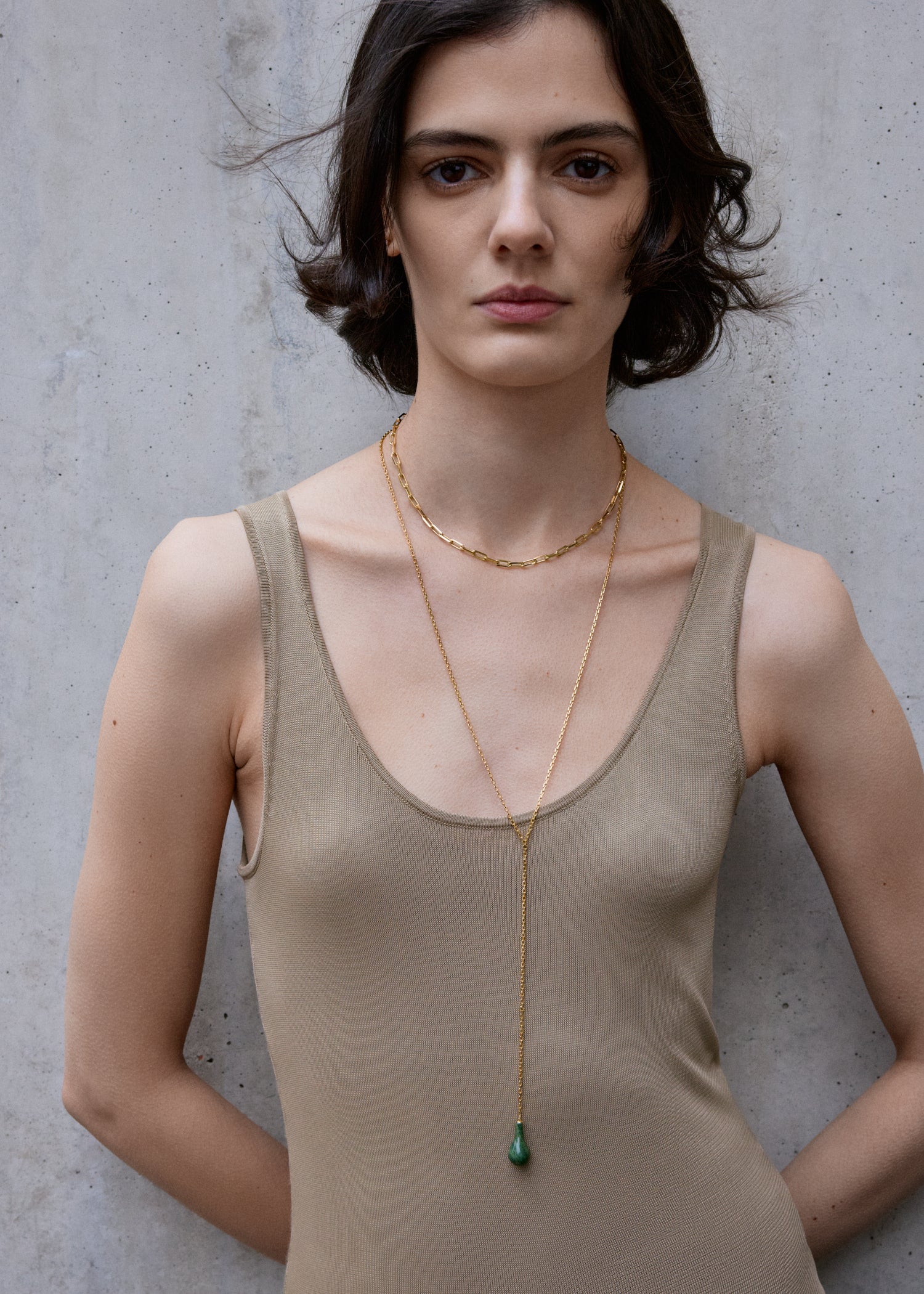 Jade drop necklace dark green/gold - Image 2