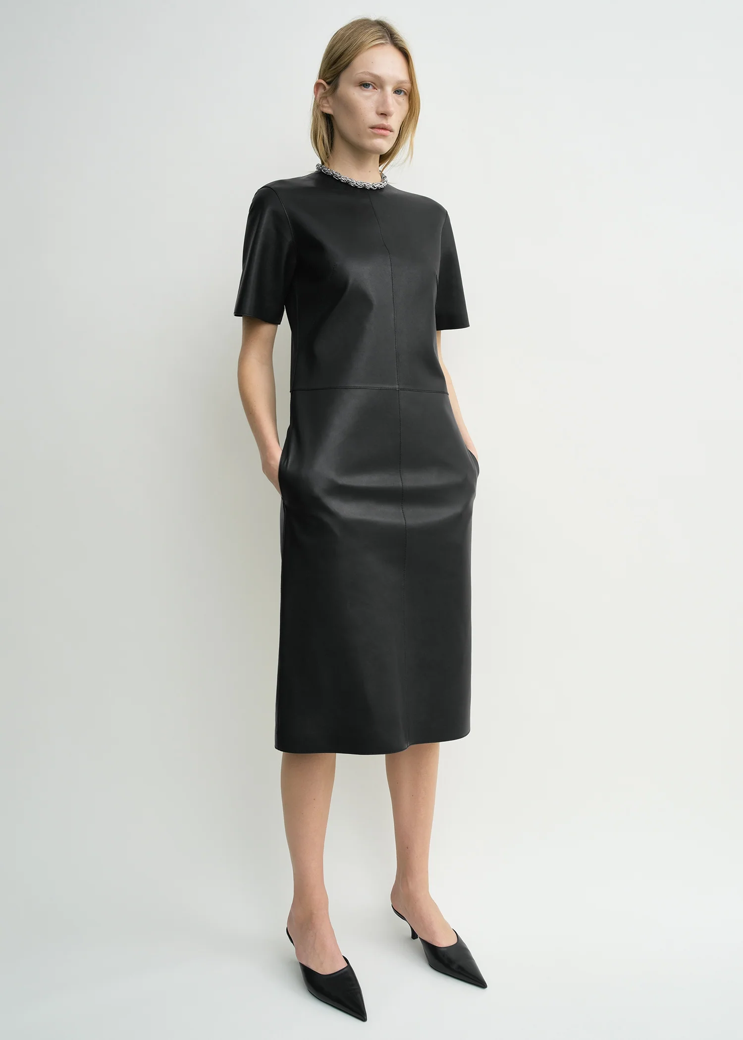 Leather tee dress black petite - Image 2
