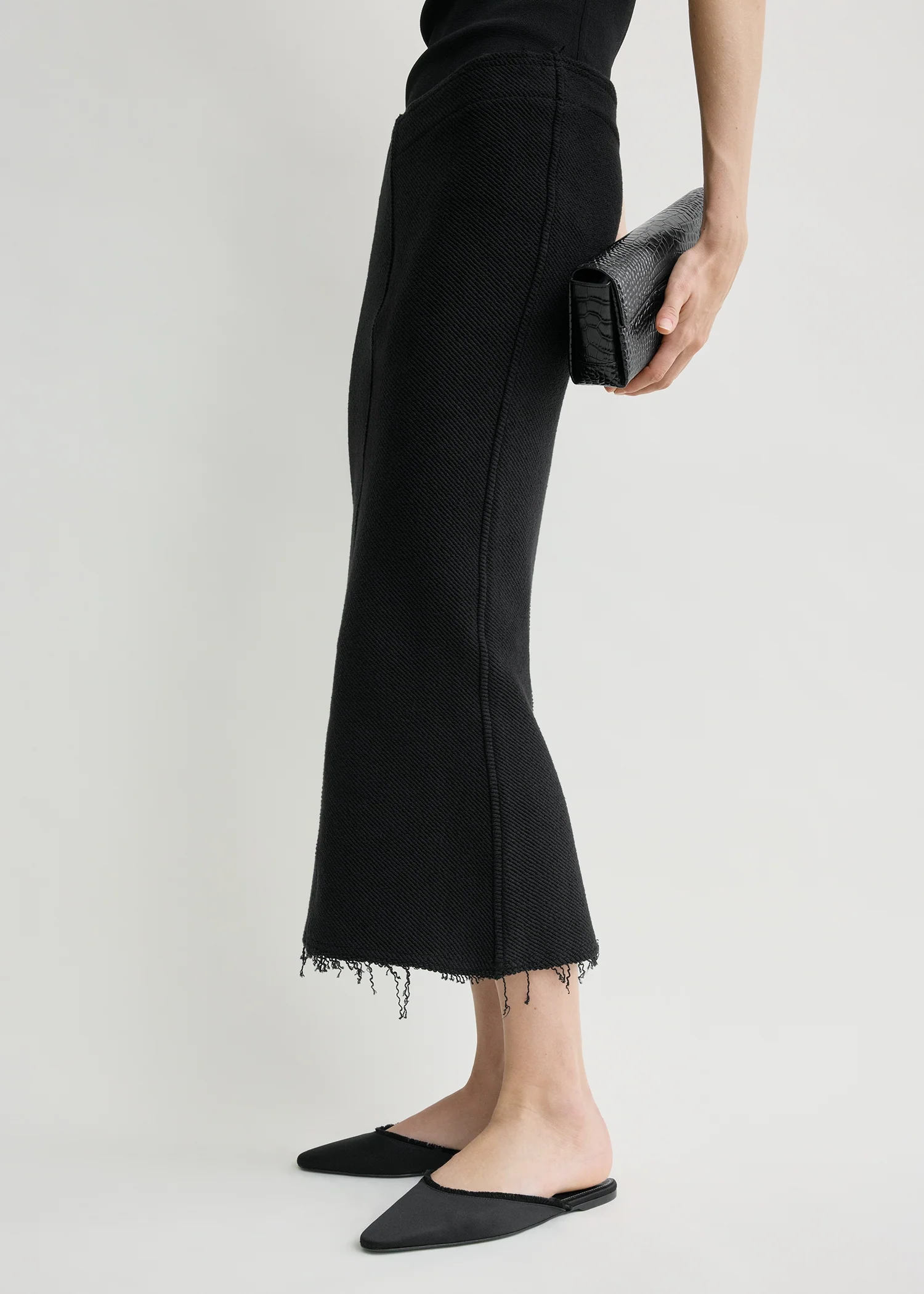 Long fringed jersey skirt black - Image 4