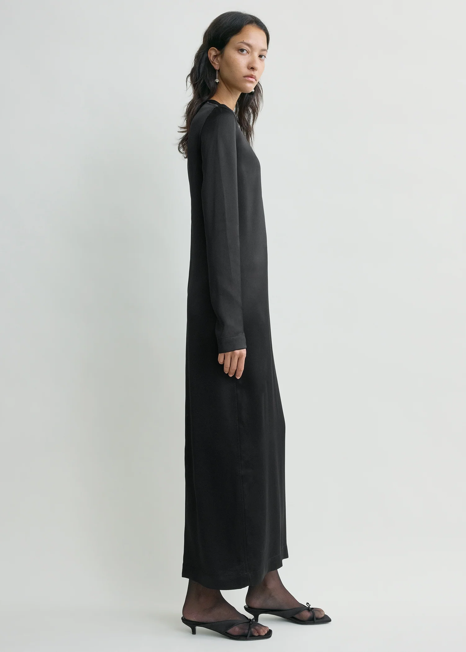 Long satin dress black - Image 2