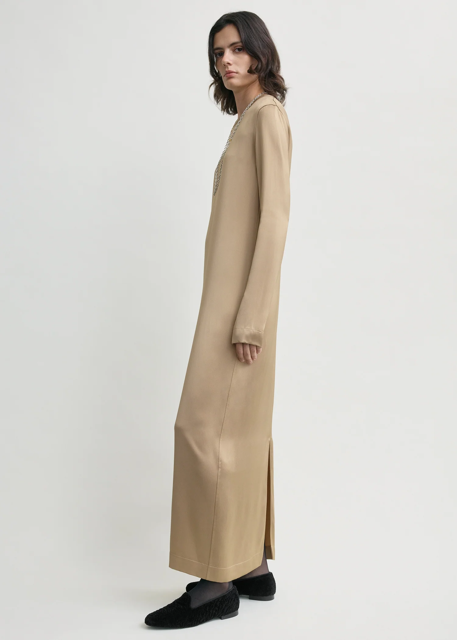 Long satin dress latte - Image 2