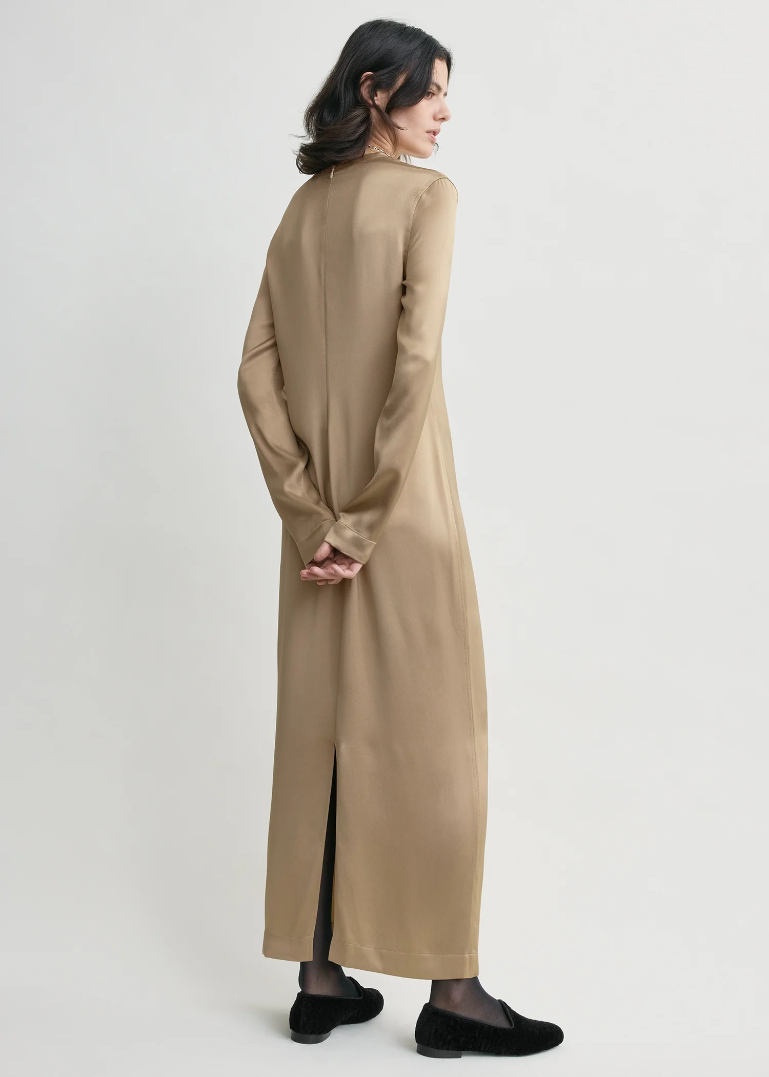 Long satin dress latte - Image 3