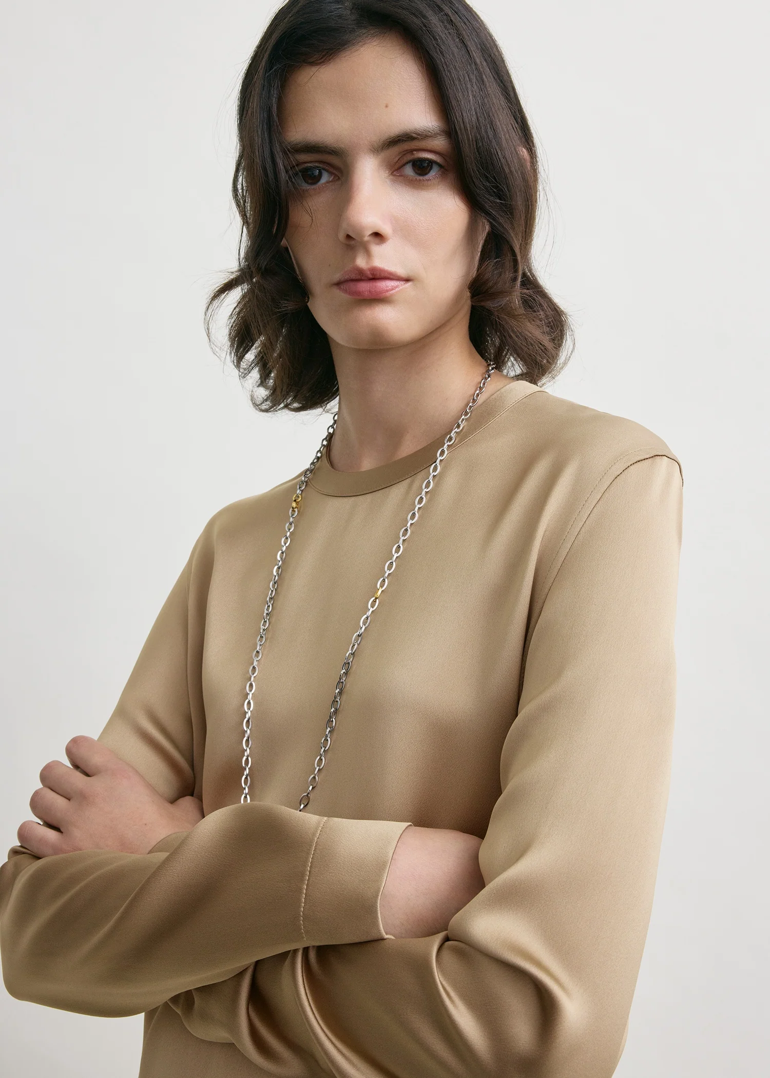 Long satin dress latte - Image 4