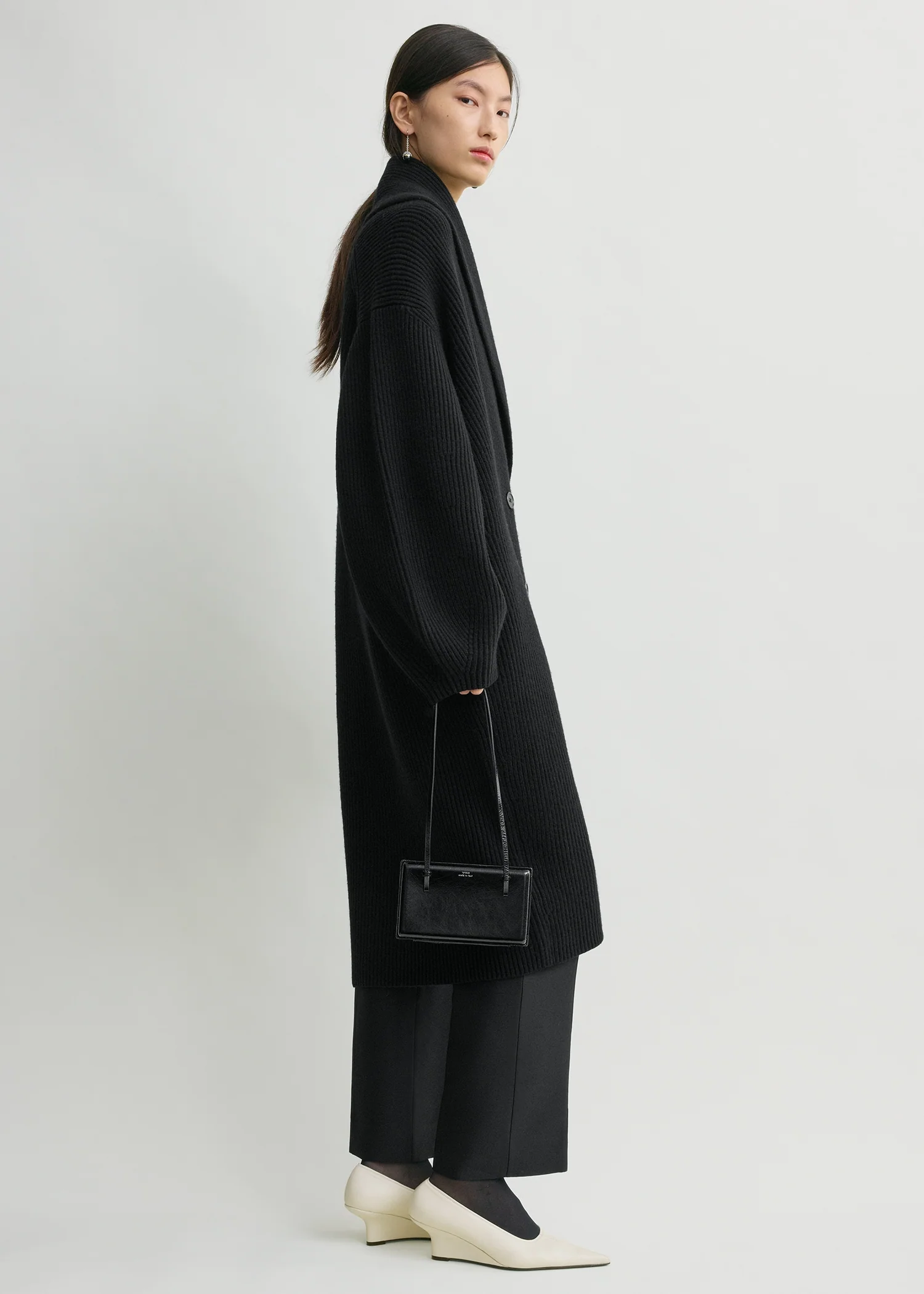 Long shawl-lapel cardigan black - Image 2