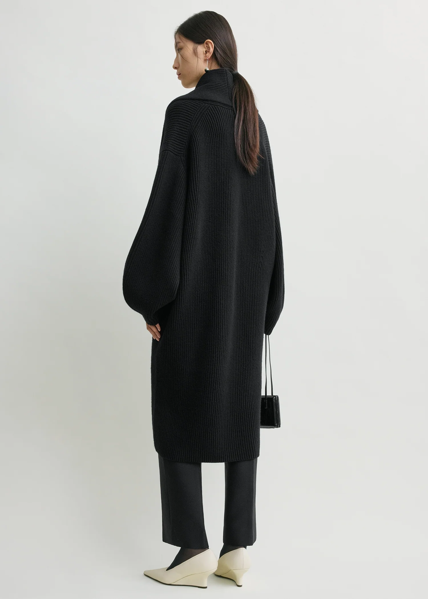 Long shawl-lapel cardigan black - Image 3