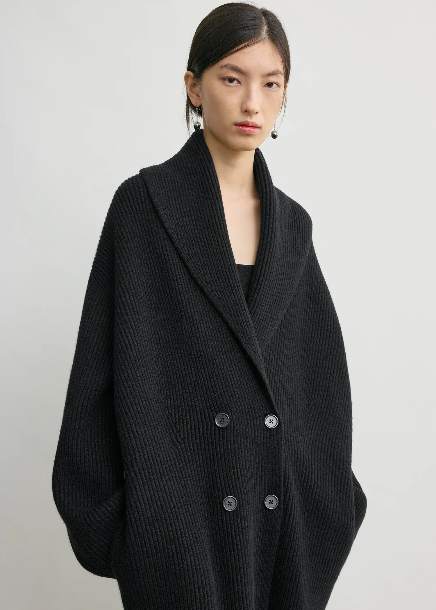 Long shawl-lapel cardigan black - Image 4
